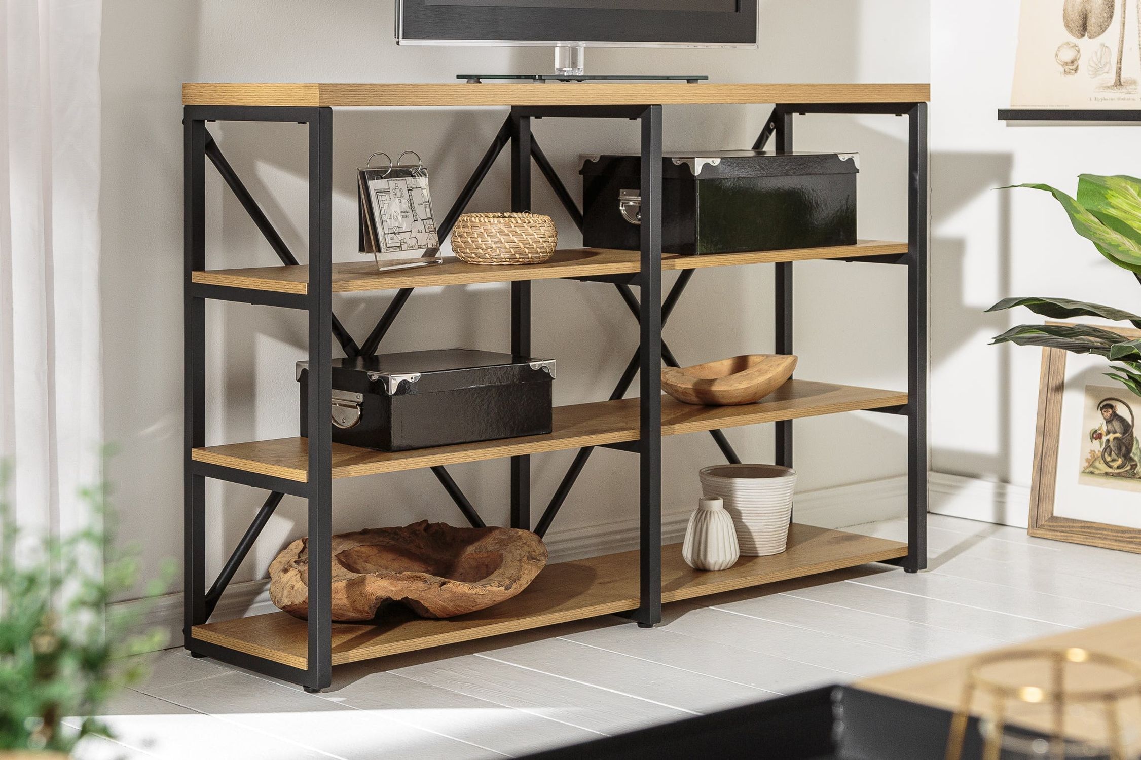 Standregal klein 110 x 78 cm Industrial Design Natur Schwarz