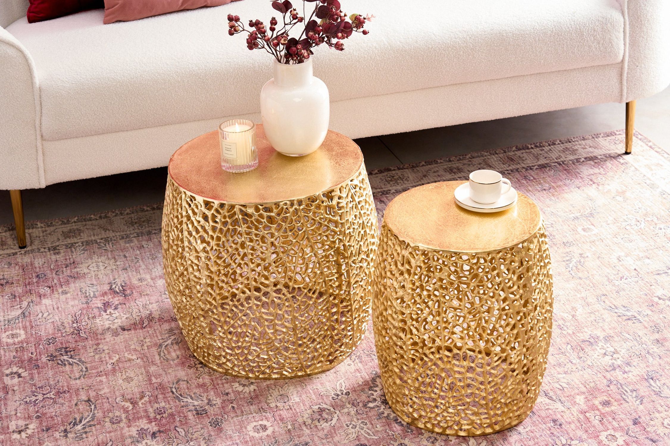 Couchtisch 2er Set Metall in Gold Handarbeit