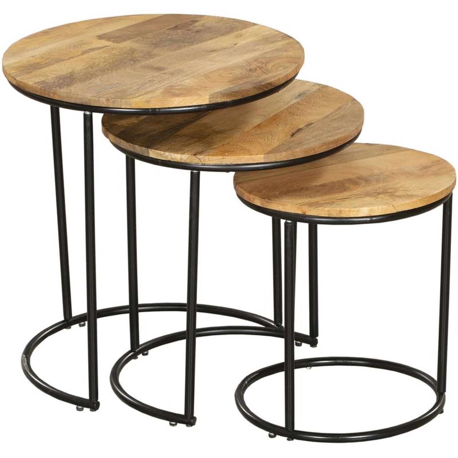 Beistelltisch 3er Set rund Ø 36/43/50 cm Mangoholz Stahl