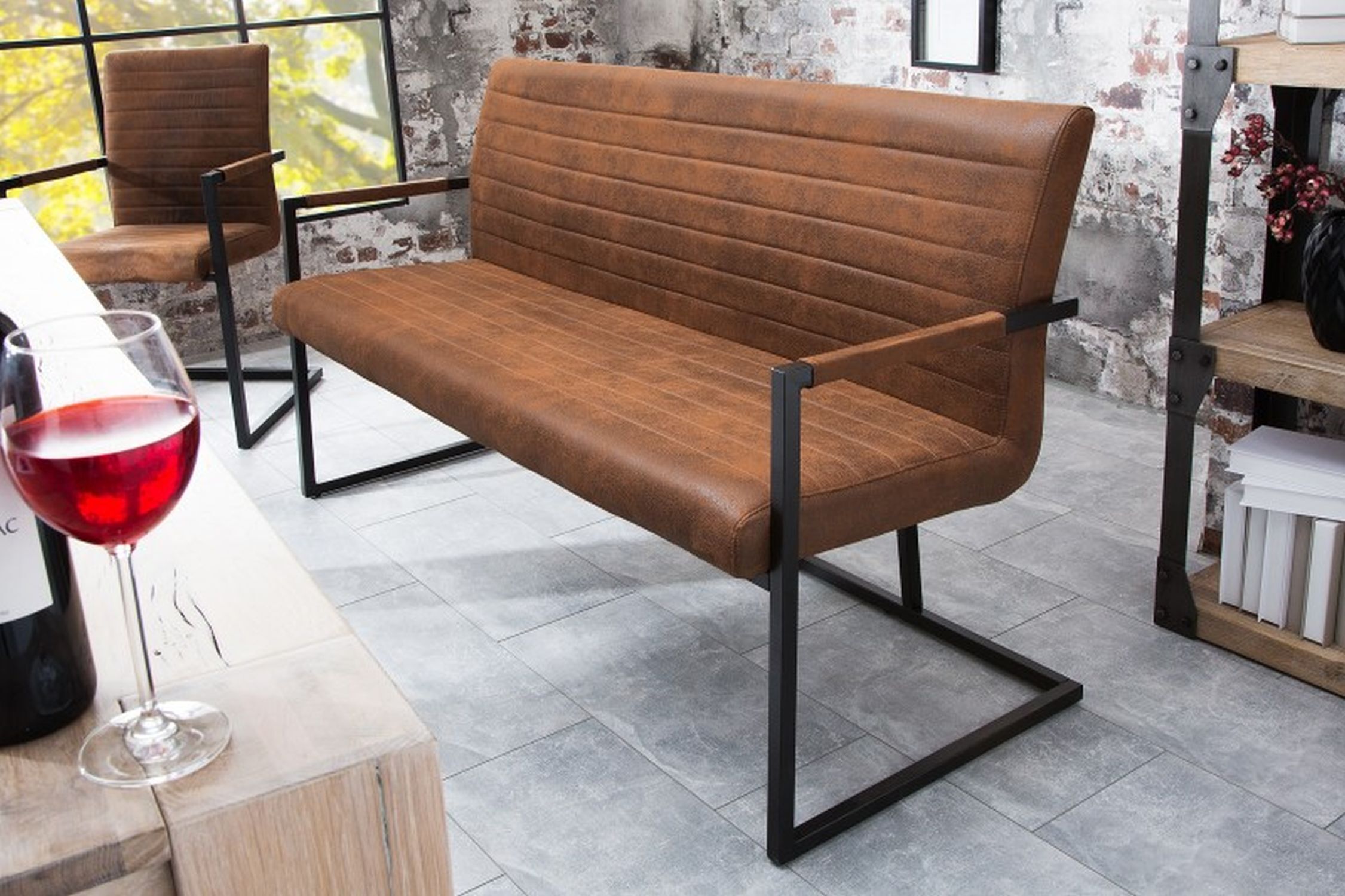 Sitzbank Microfaser Eisen 54 cm in Braun Schwarz