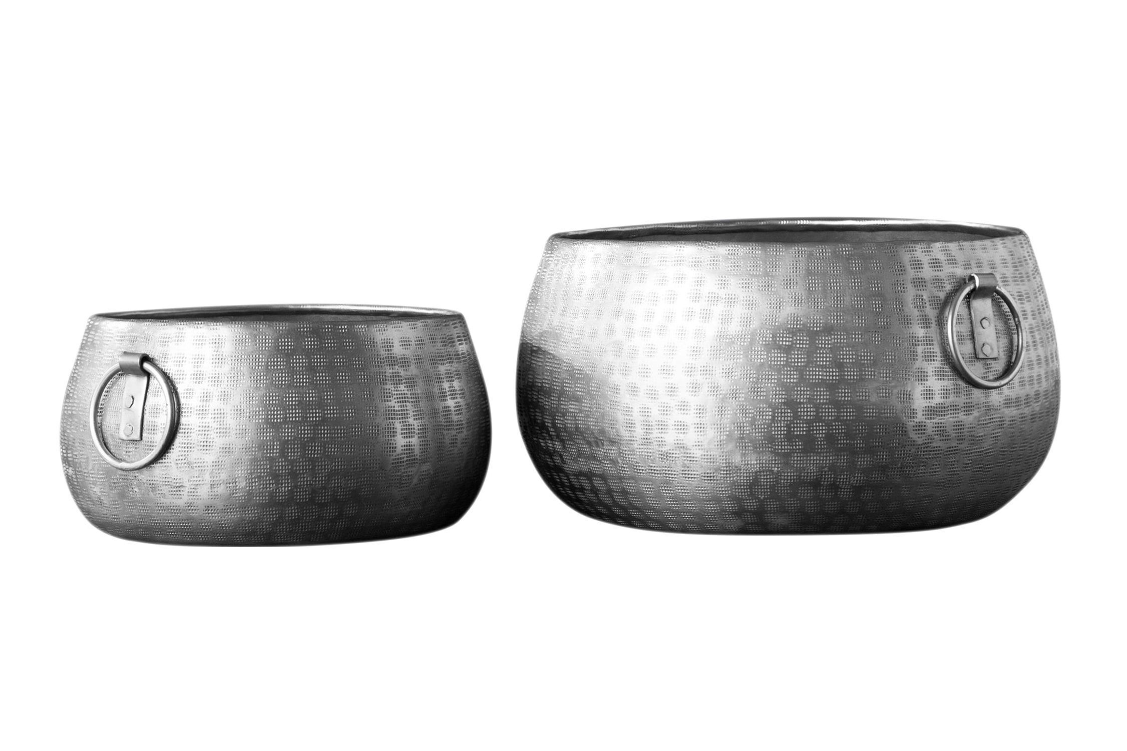 Übertopf 2er Set Metall Handarbeit Hammerschlag in Silber