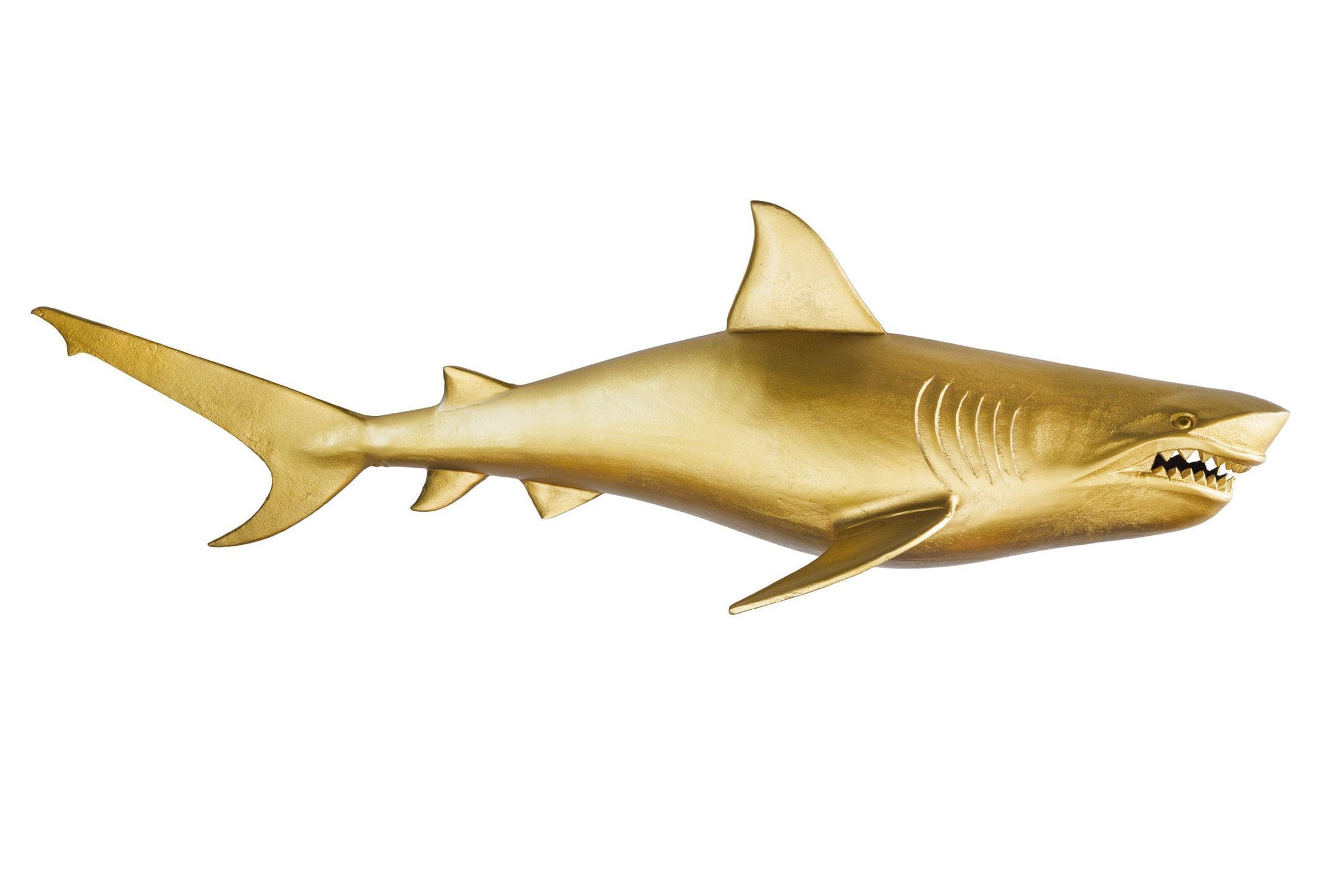 Deko Wand Metall Hai Fisch 105 cm lang in Gold Maritim