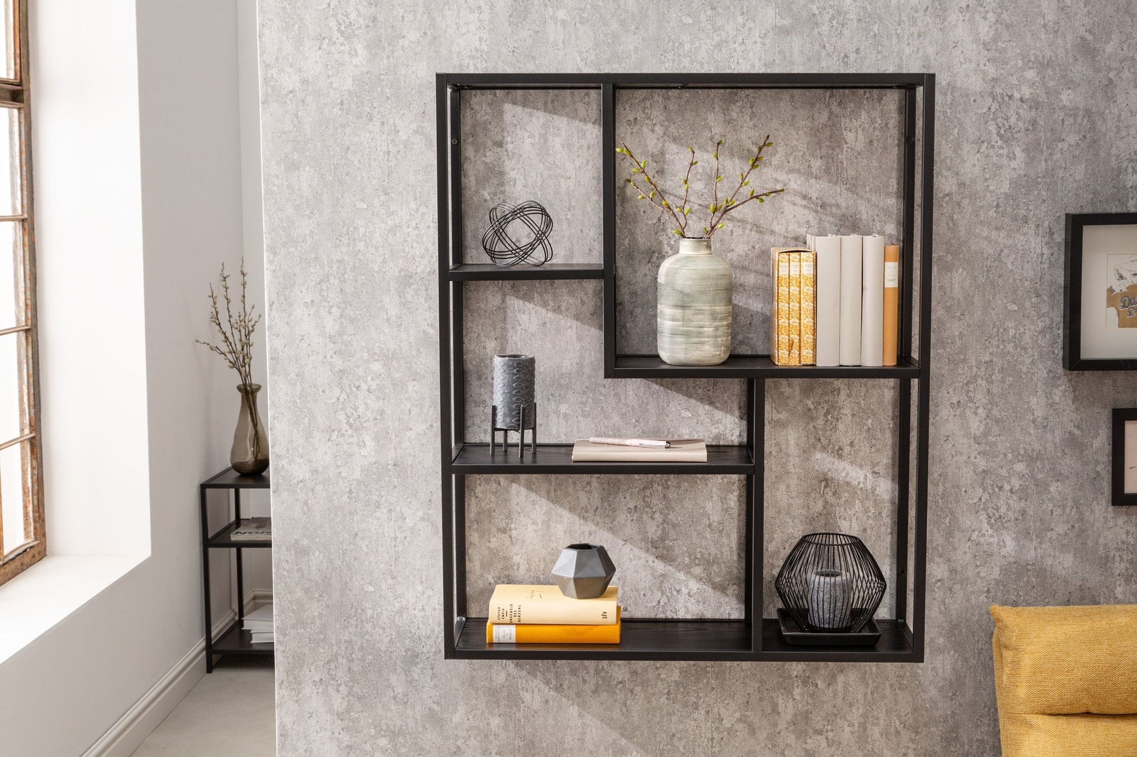 Wand Regal Schwarz Holz Optik 75 x 91 cm groß Modern
