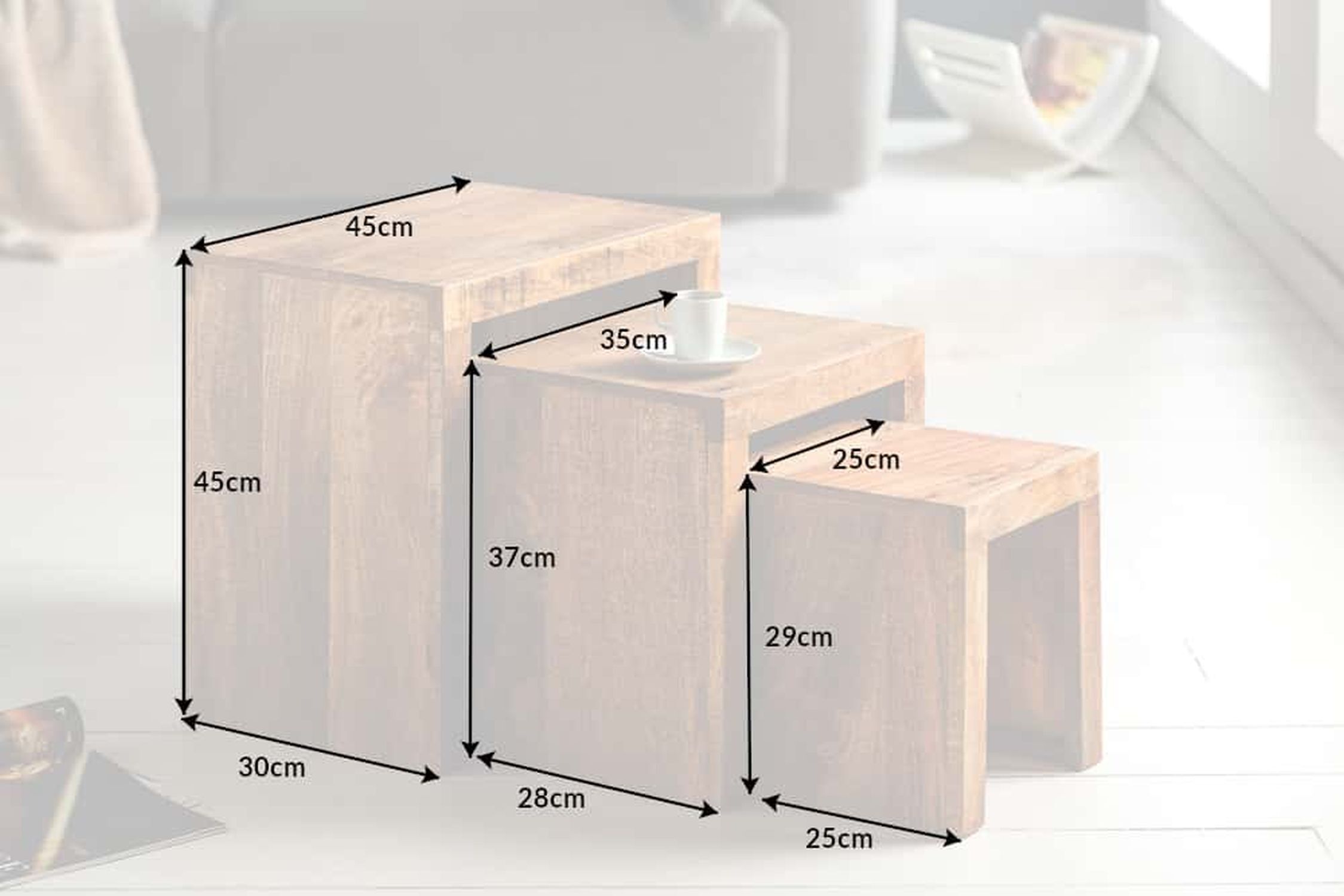 Beistelltisch Mango Holz in Natur Massivholz 3er Set