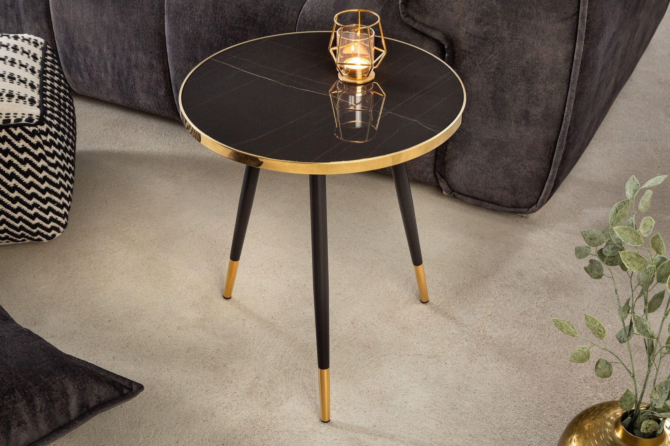 Beistelltisch rund Ø 45 cm Marmor Optik Dreibein
