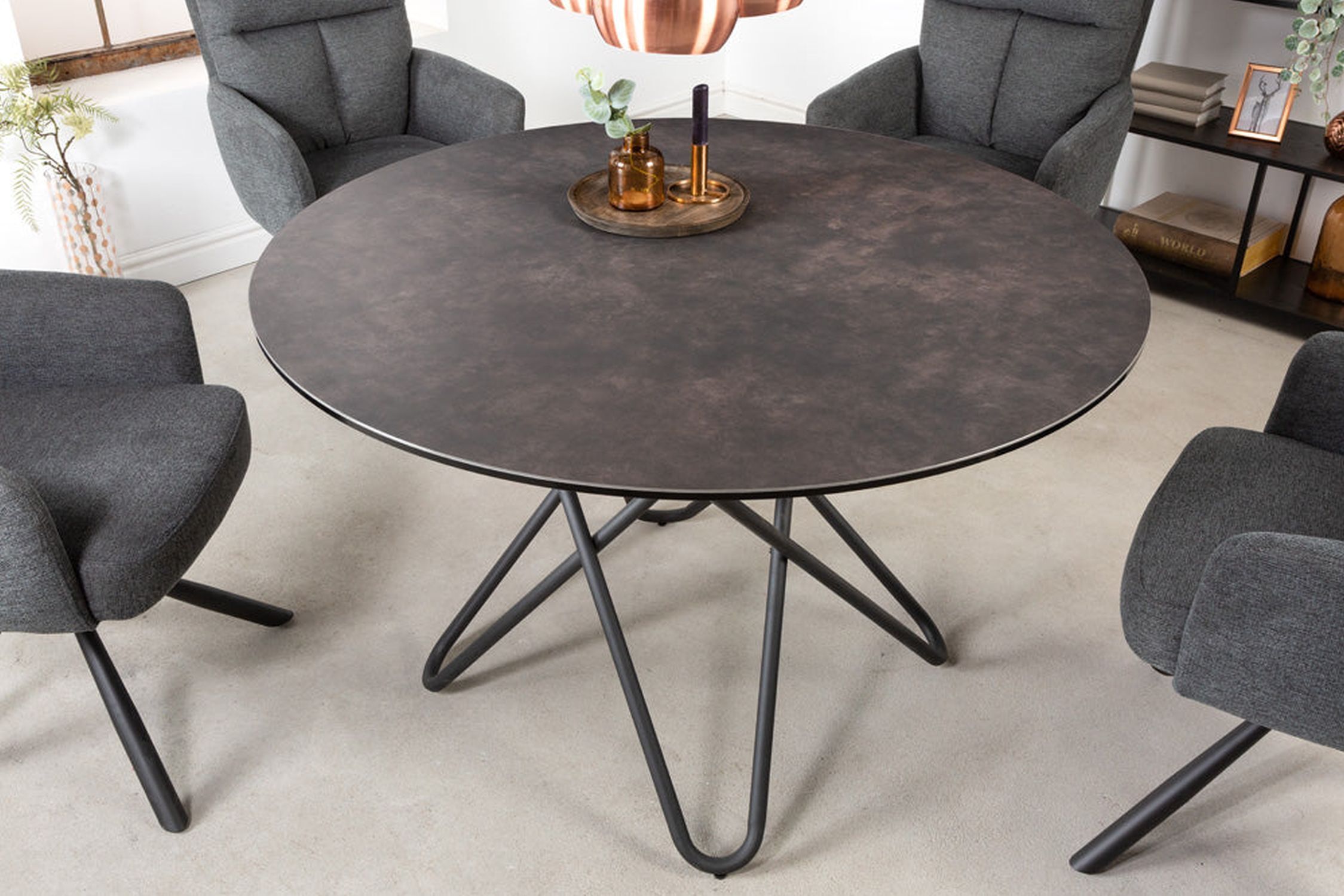 Esstisch Keramik Metall in Anthrazit Schwarz 120x120 cm