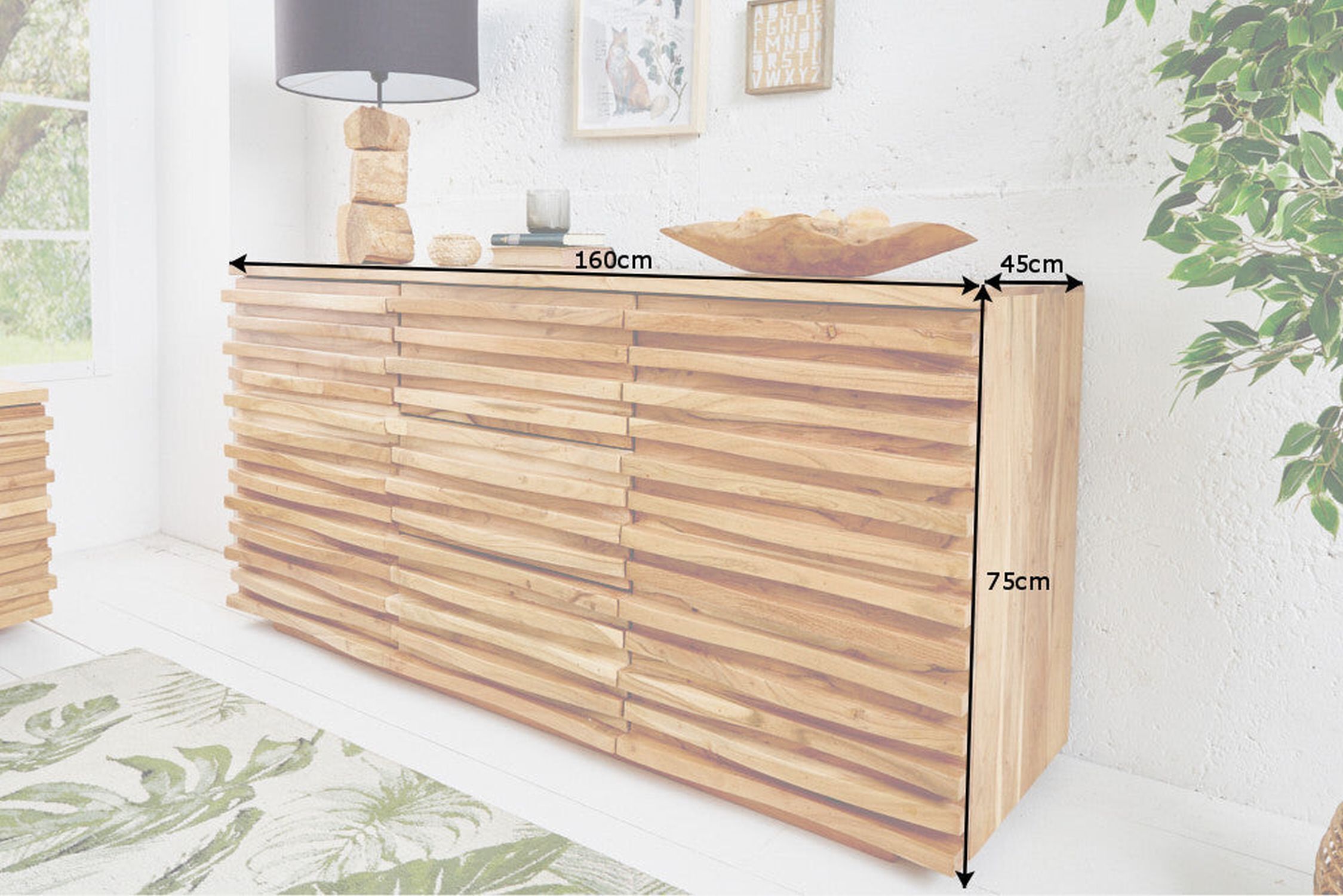 Sideboard Holz 160 cm breit H: 75 cm 3D Türen Modern