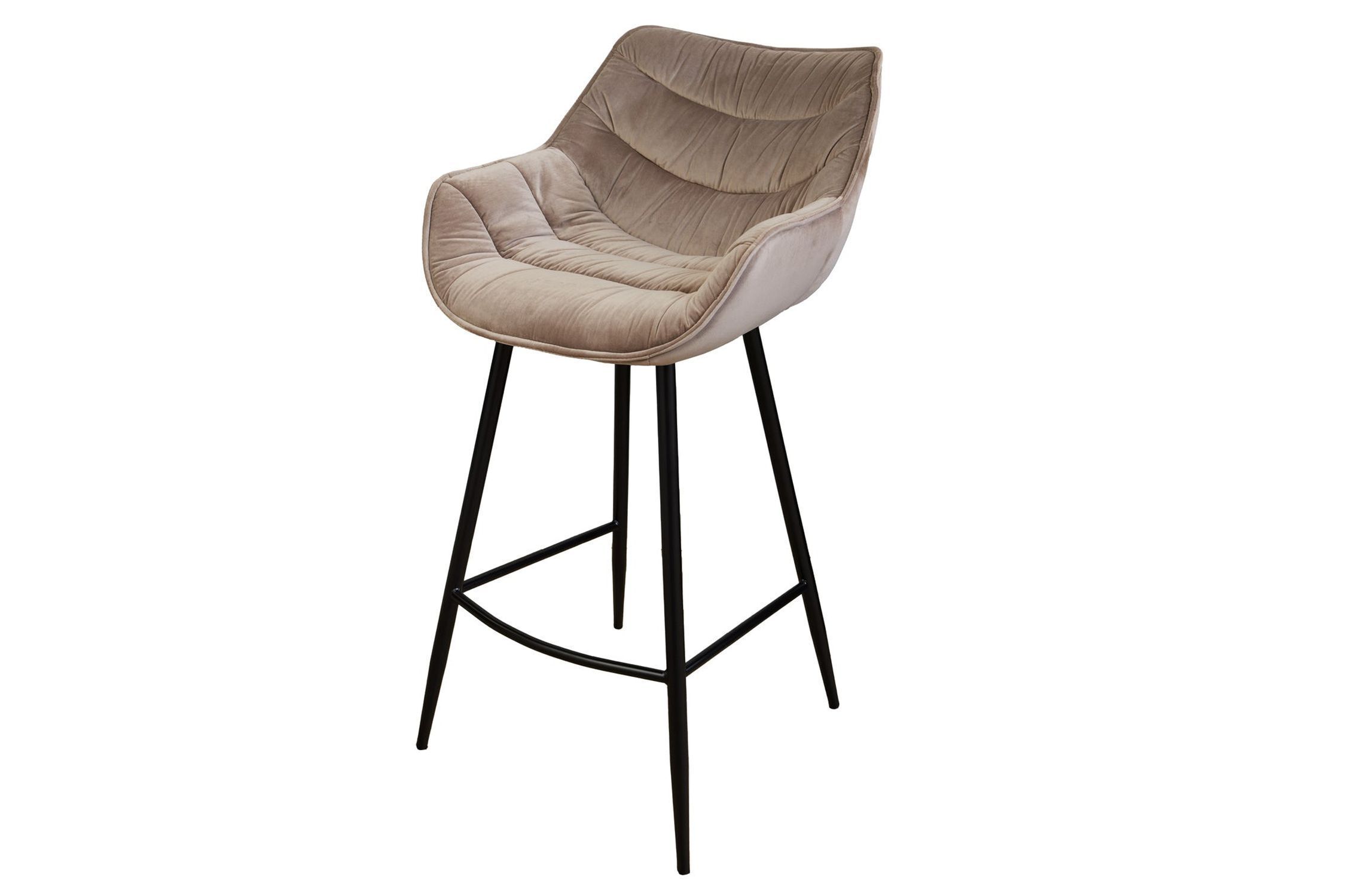 Tresenstuhl mit Lehne in Creme Beige Schwarz Samt Metall