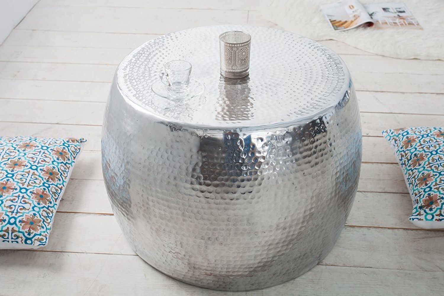 Couchtisch Aluminium Hammerschlag Ø 60 cm in Silber