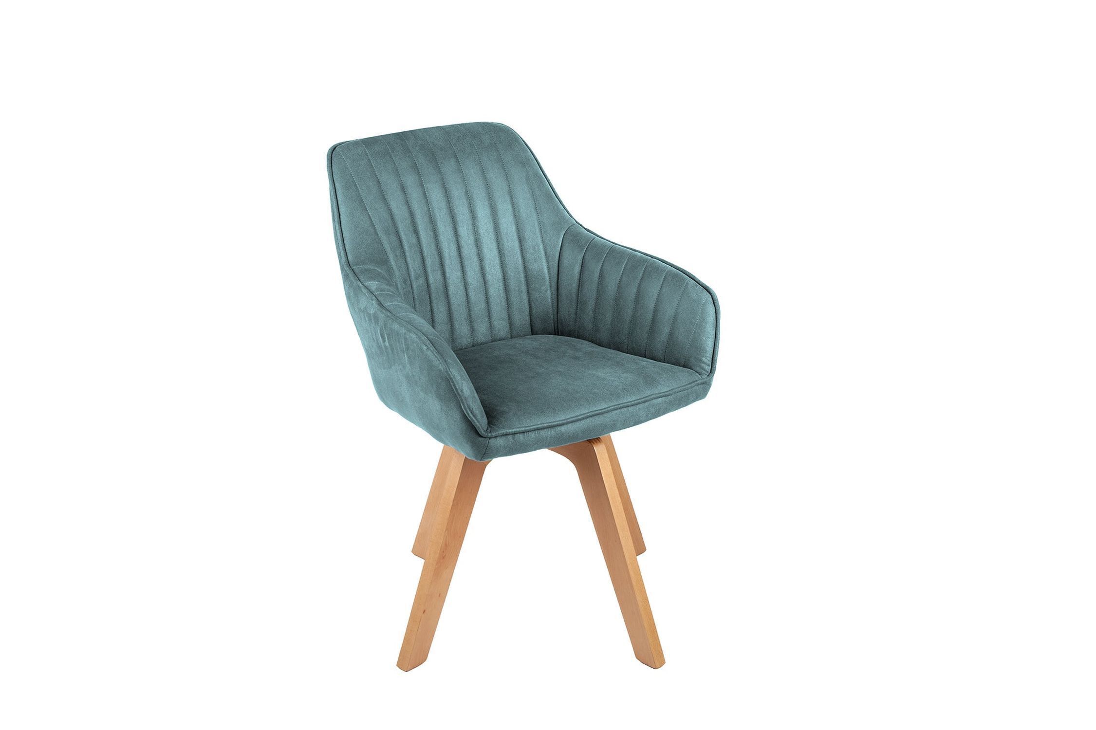 Bürostuhl drehbar Samt Holz in Petrol Natur Retro Design