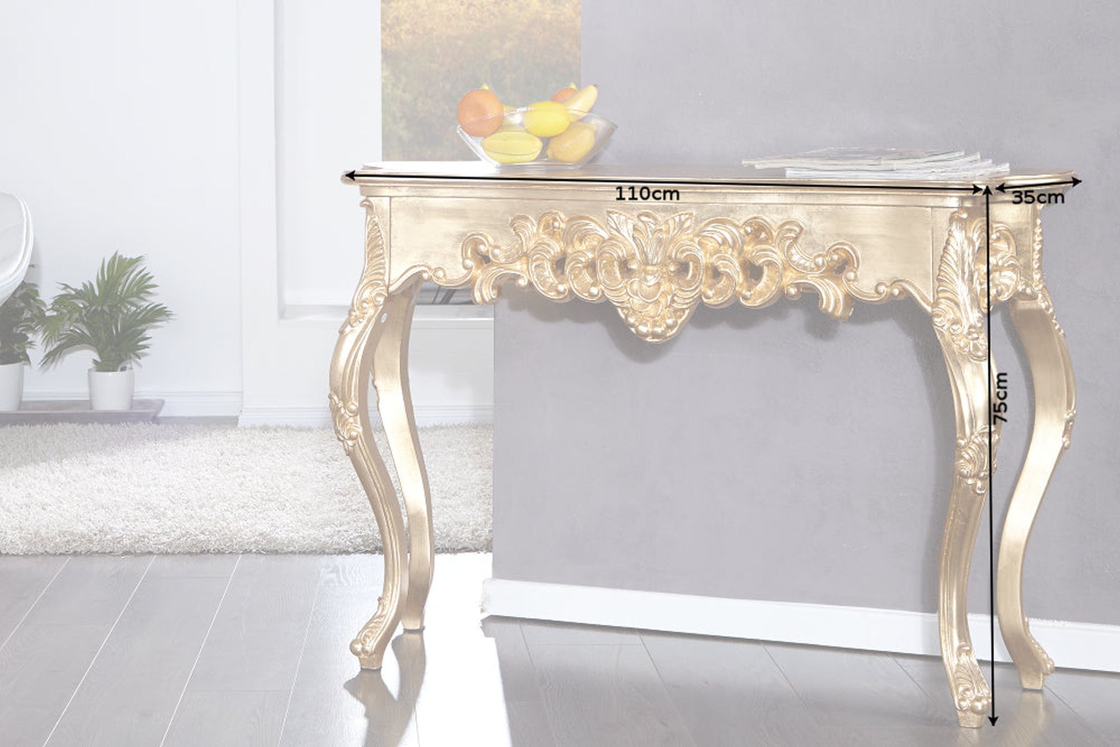 Konsolentisch Holz Polyurethan in Gold 110cm Handarbeit