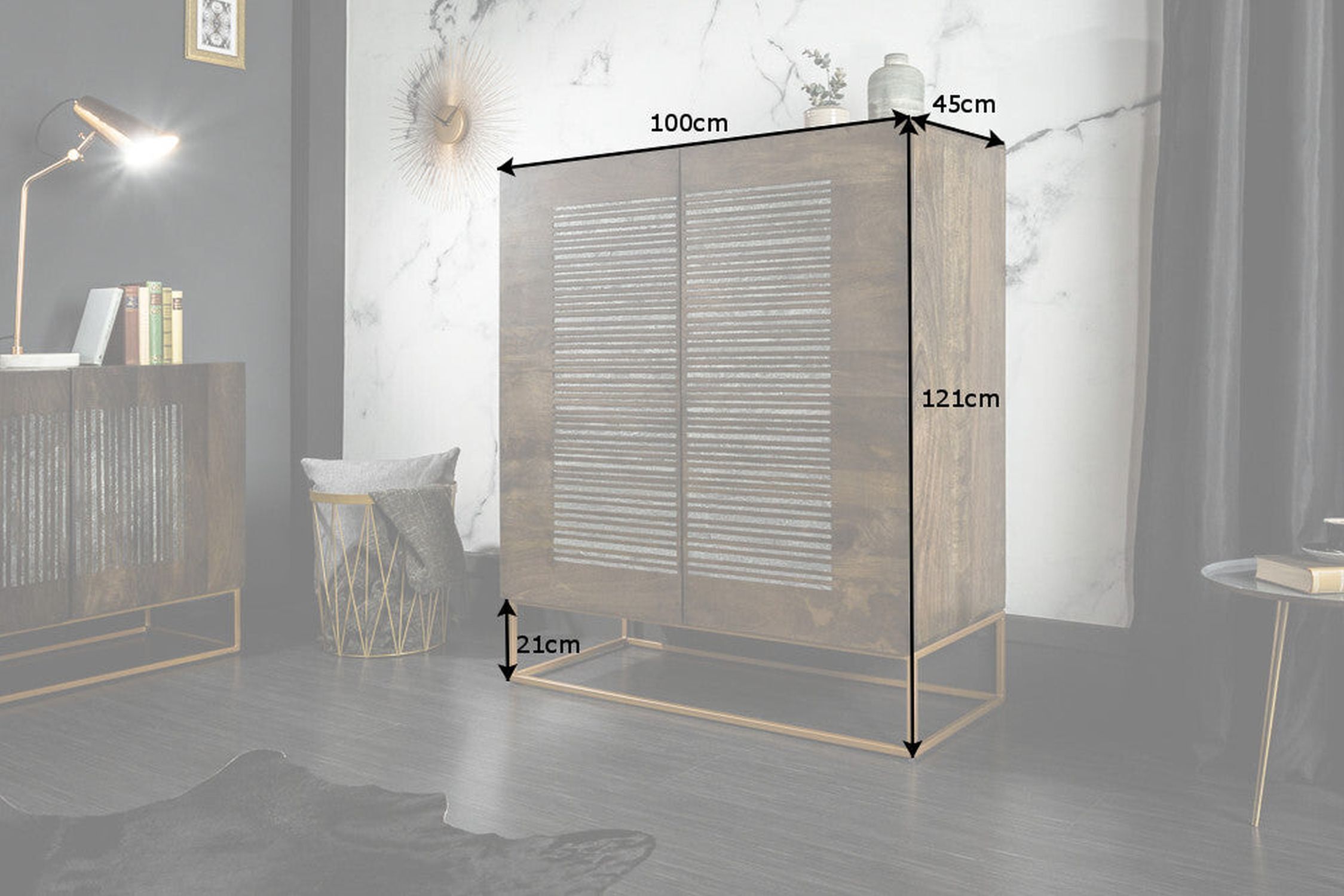 Mehrzweckschrank Holz Achat Metall 100 x 121 cm dekorativ
