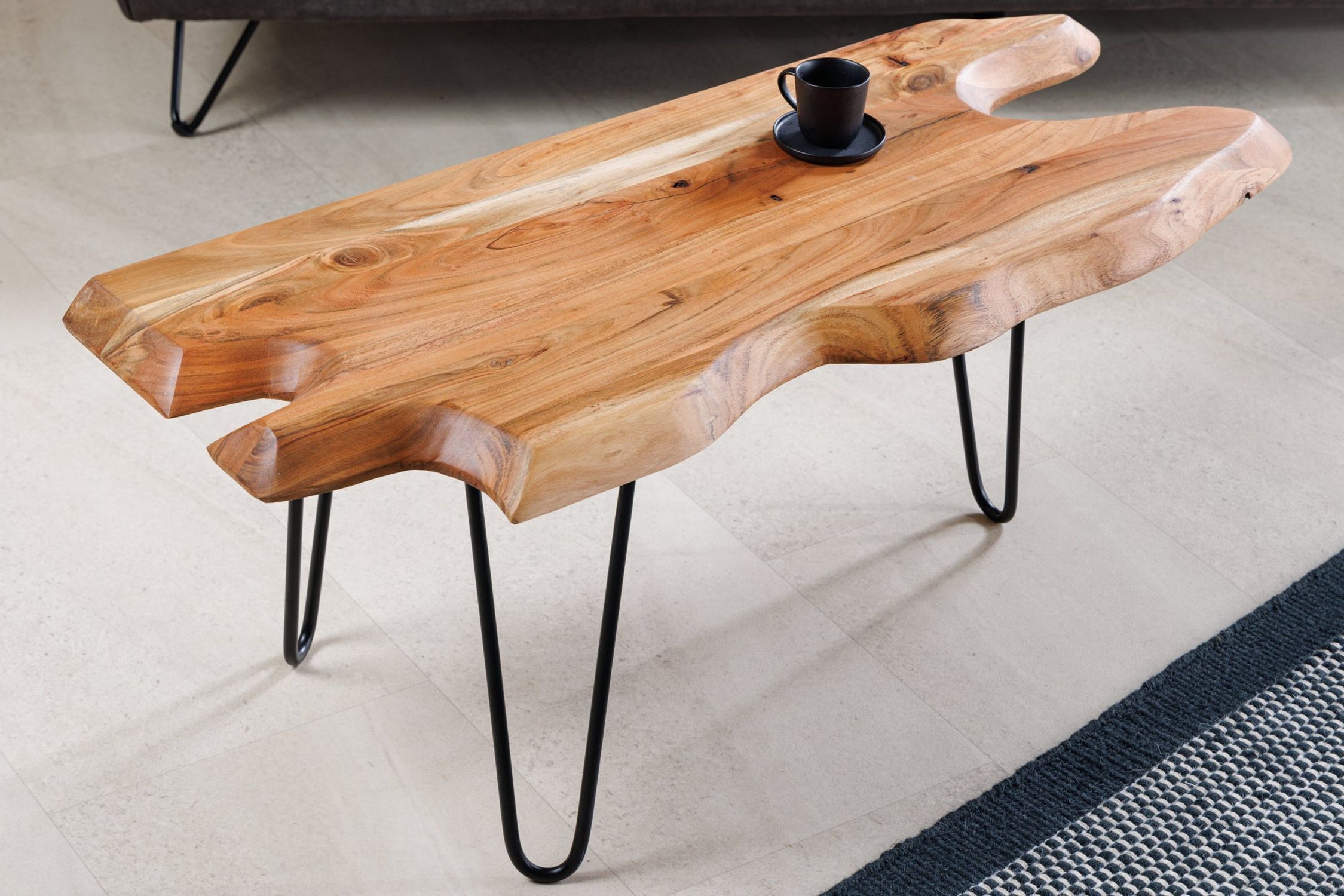 Couchtisch Akazienholz Metall 100x41 cm (LxBxH) Handarbeit