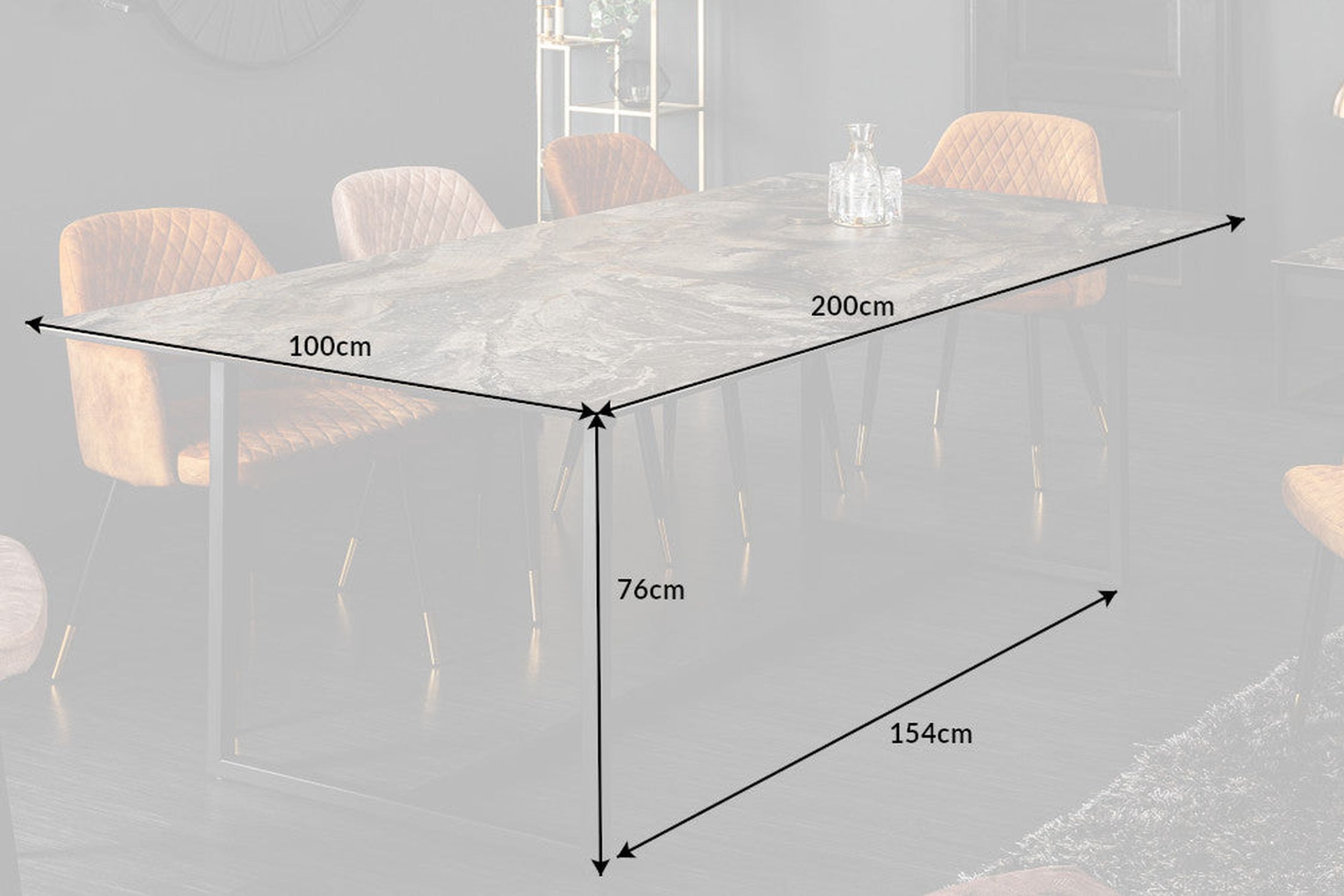 Esstisch Keramik in Marmor Optik Schwarz 180x90 cm (LxBxH)