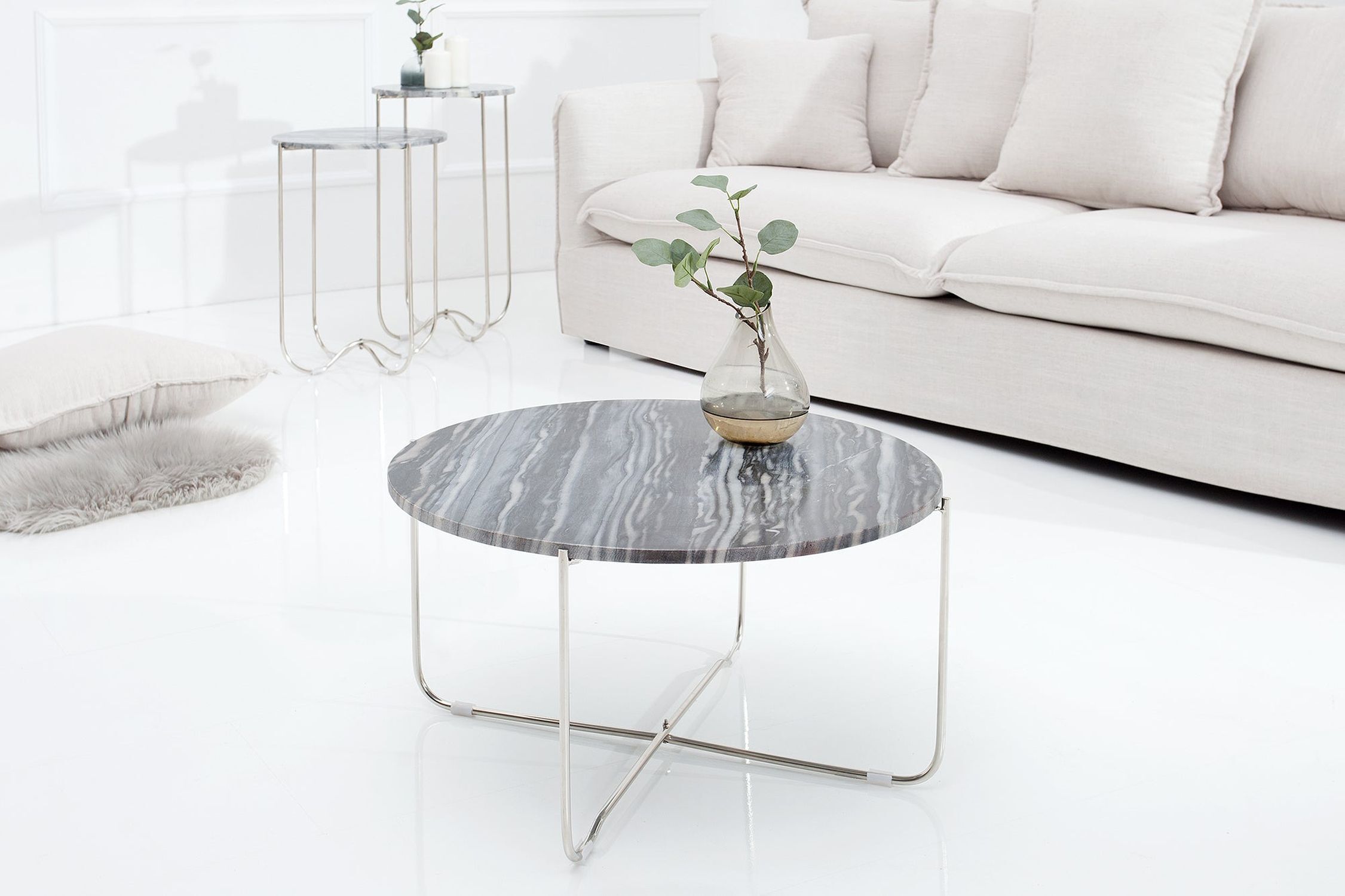 Couchtisch Marmor Metall in Grau Silber 62 x 62 cm