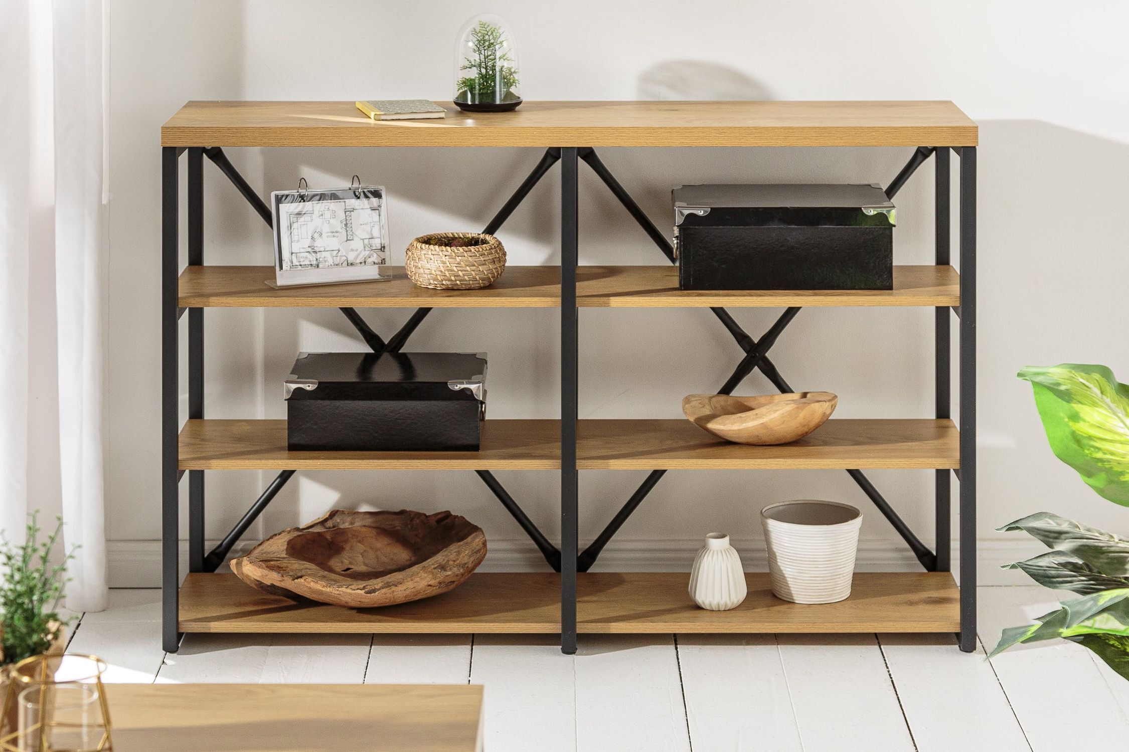 Standregal klein 110 x 78 cm Industrial Design Natur Schwarz