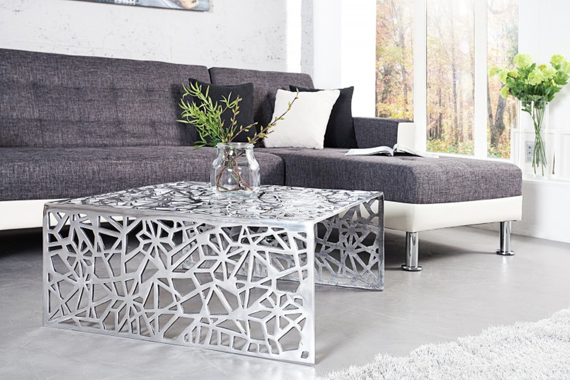 Couchtisch Metall 60x60 cm in Silber Handarbeit