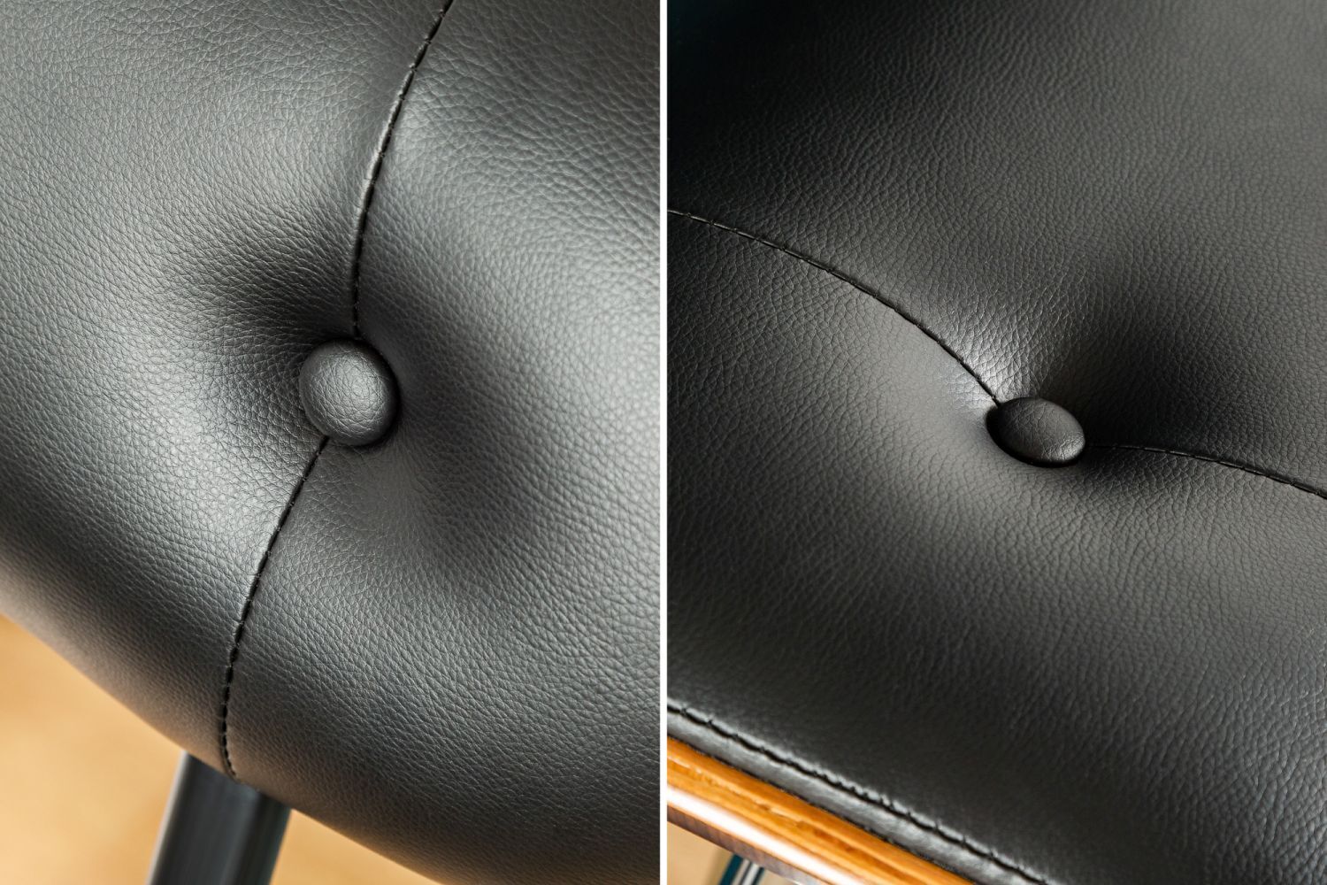 Barhocker Kunstleder Echtholzfurnier Metall in Schwarz Natur