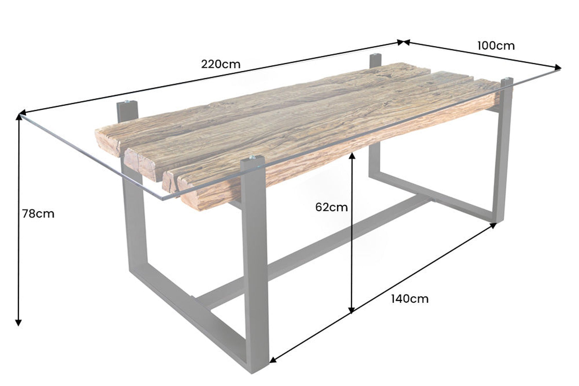 Couchtisch Akazienholz Metall 100x41 cm (LxBxH) Handarbeit