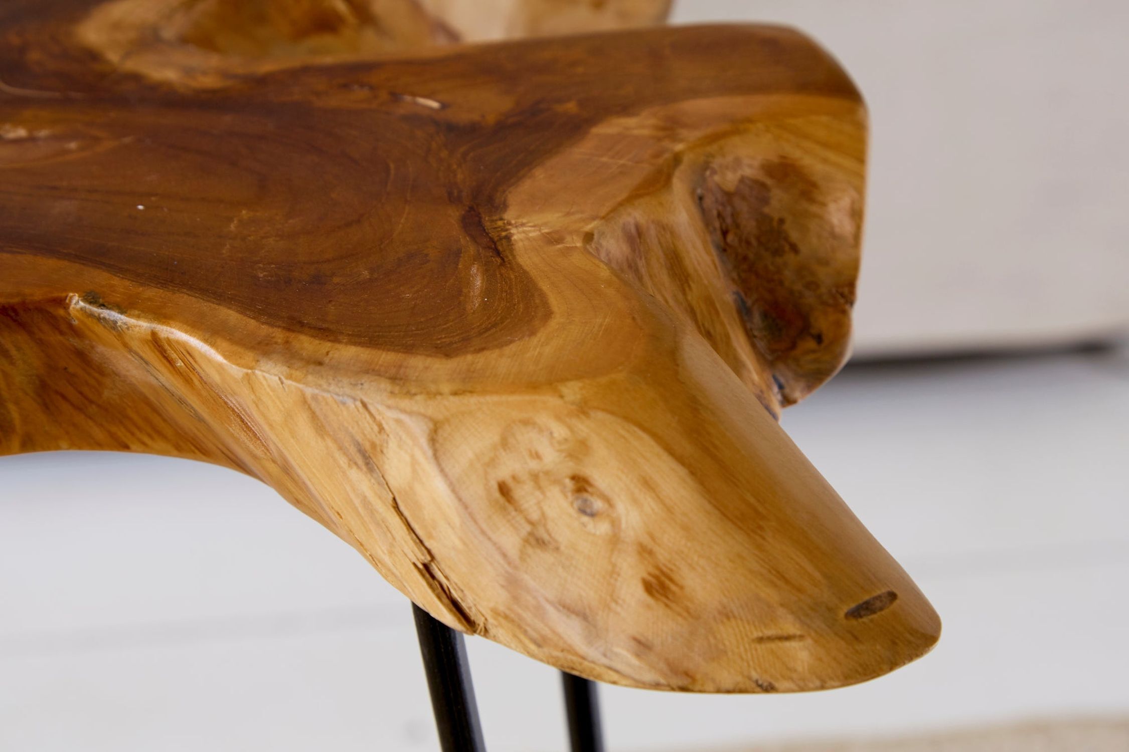 Couchtisch Teakholz Metall Natur Schwarz 60x58 cm Handarbeit