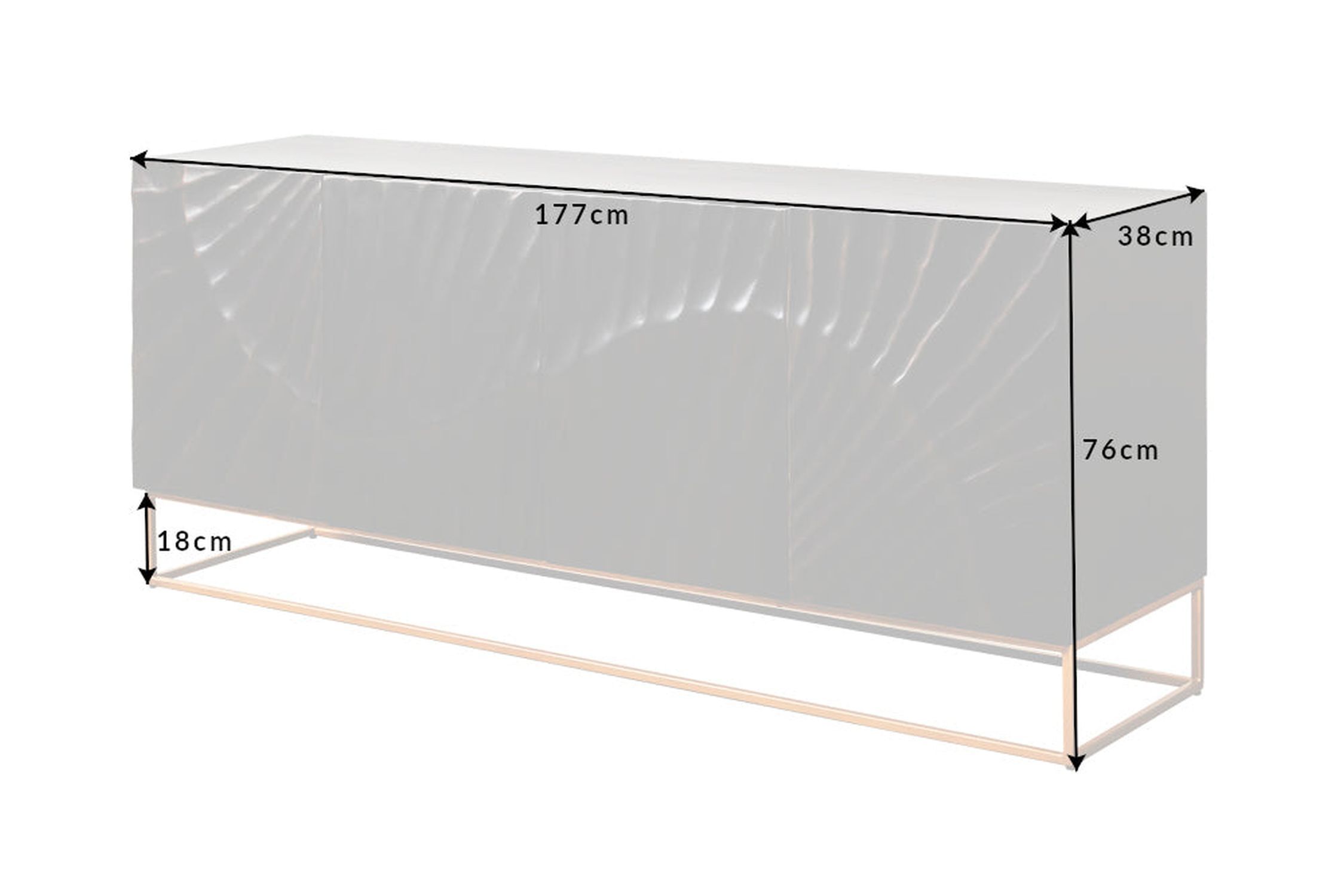 Sideboard Schwarz Gold 177 x 76 cm Handarbeit groß Holz Metall