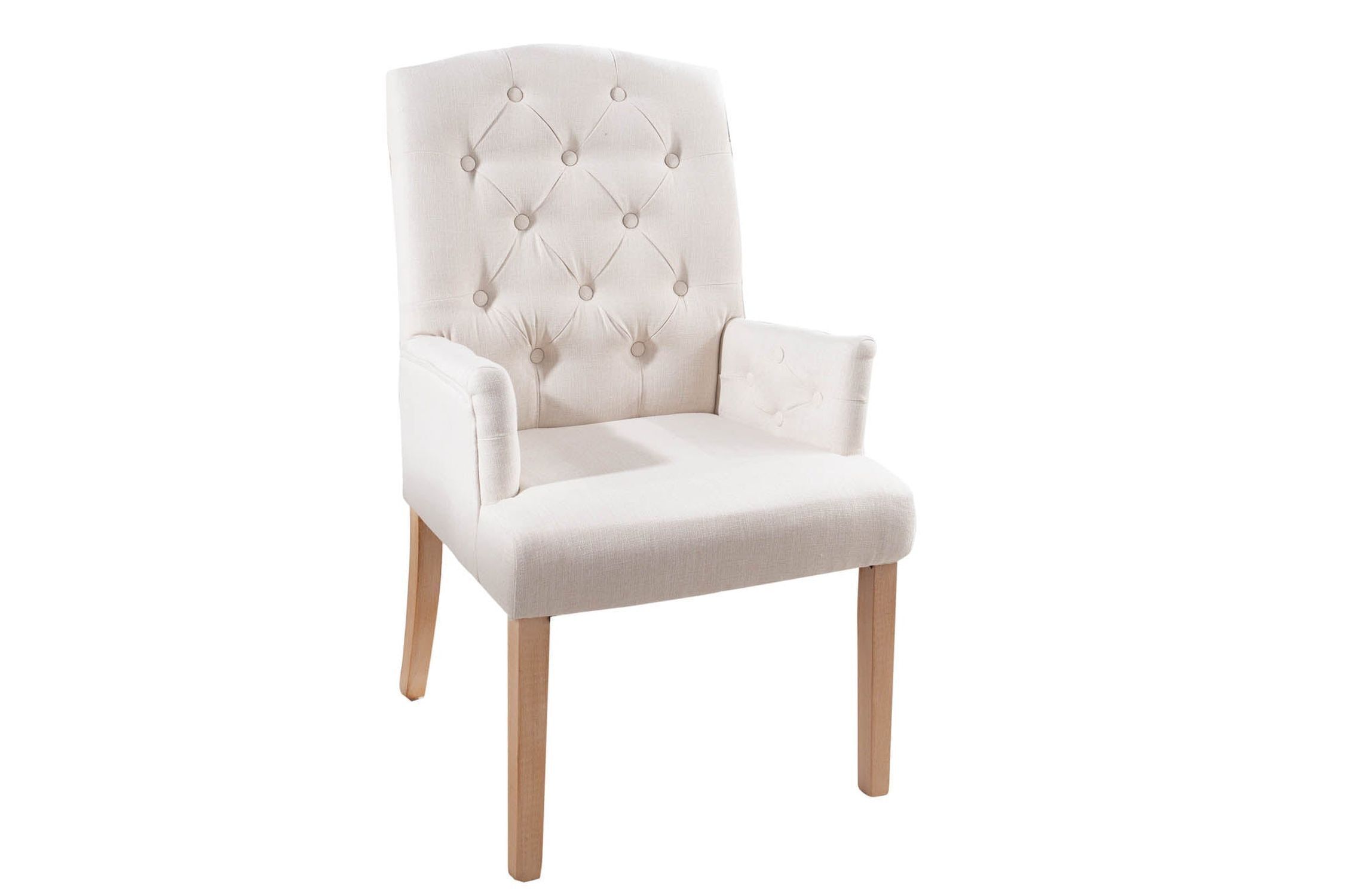 Esszimmerstuhl Beige Stoff Holz Chesterfield mir Armlehne