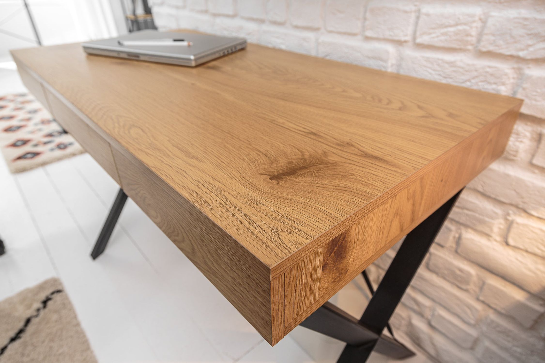 Schreibtisch mit Schublade in Eiche Schwarz 110x76 cm