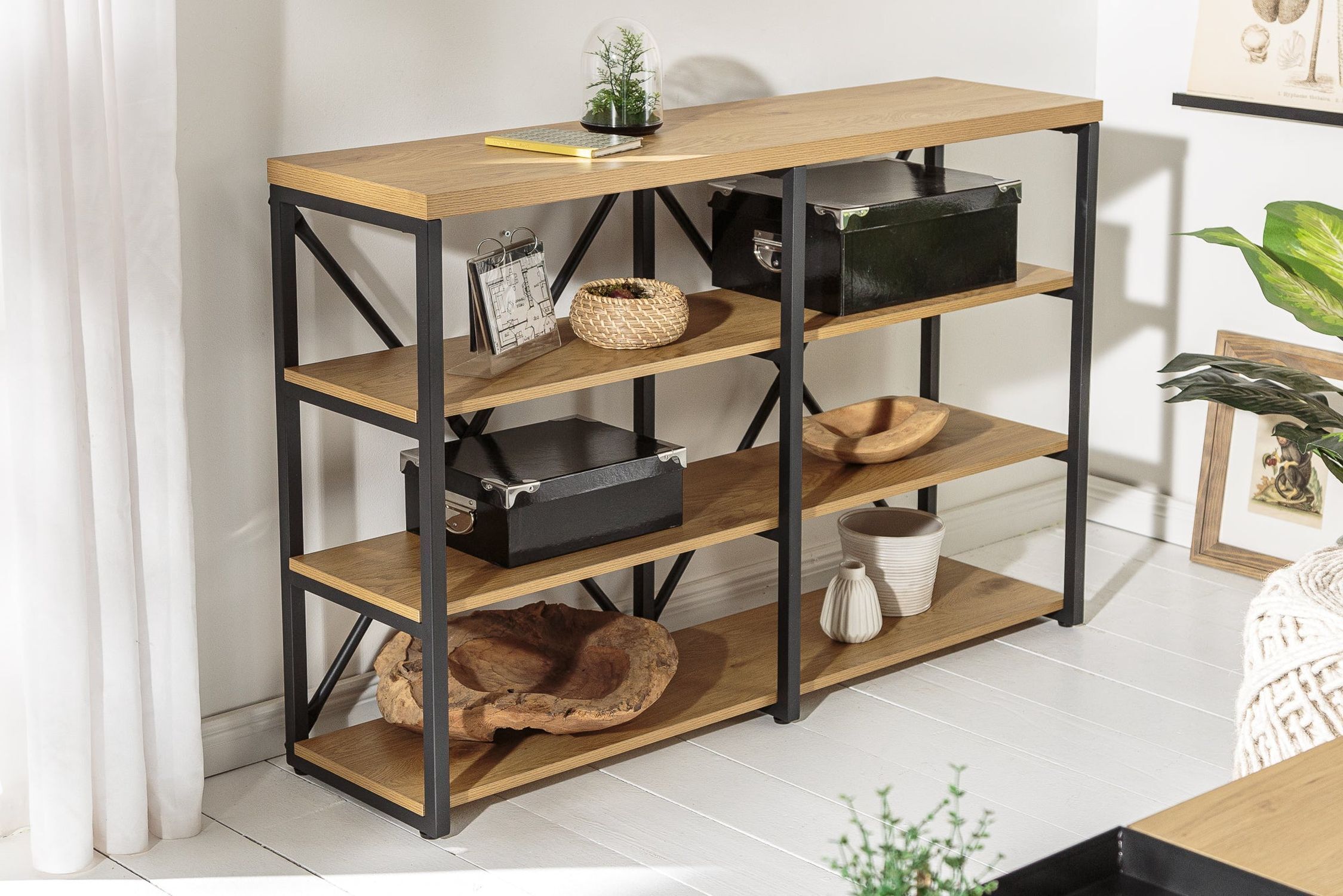 Standregal klein 110 x 78 cm Industrial Design Natur Schwarz