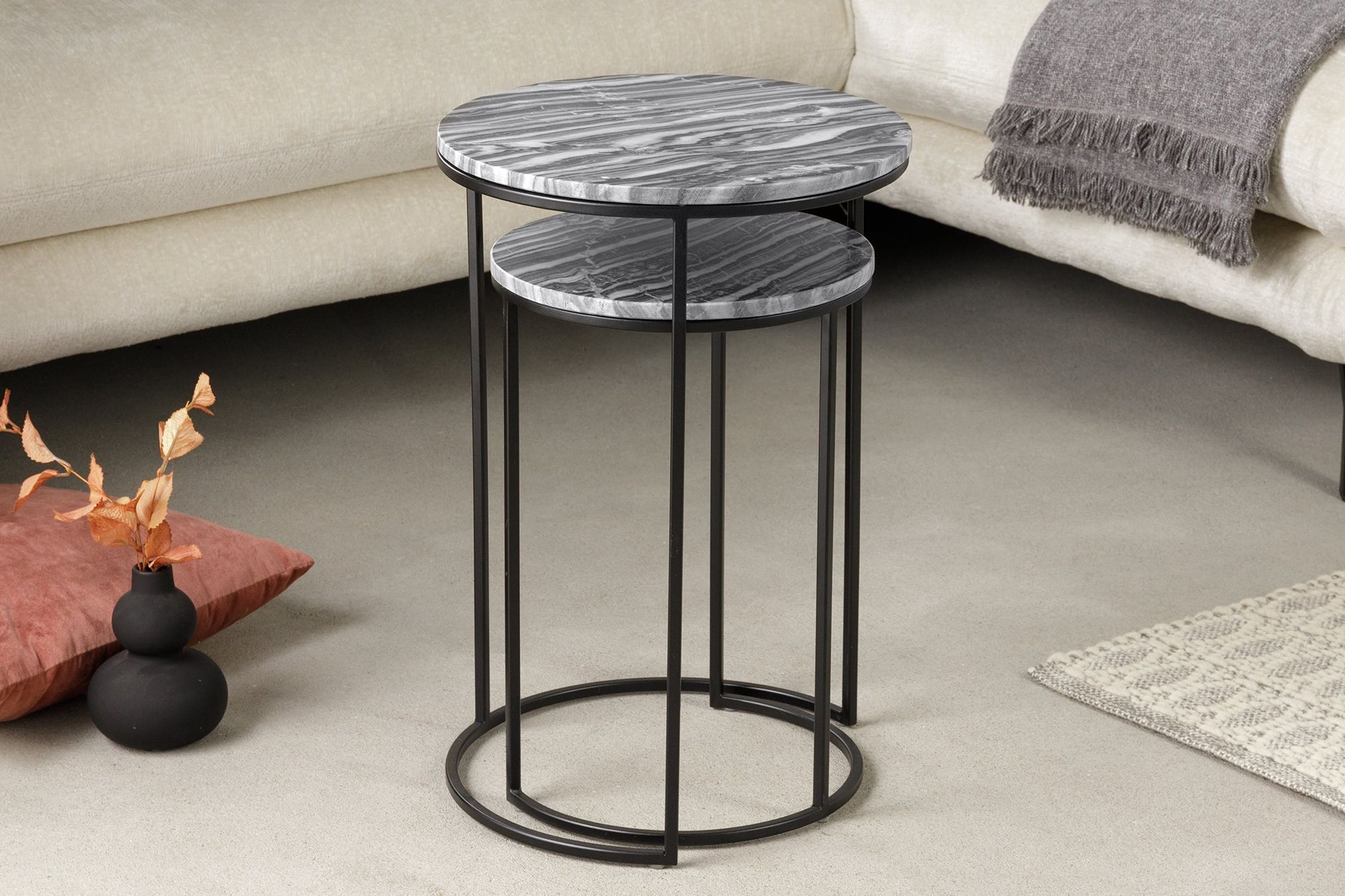 Beistelltisch 2er Set Marmor Metall in Grau Schwarz