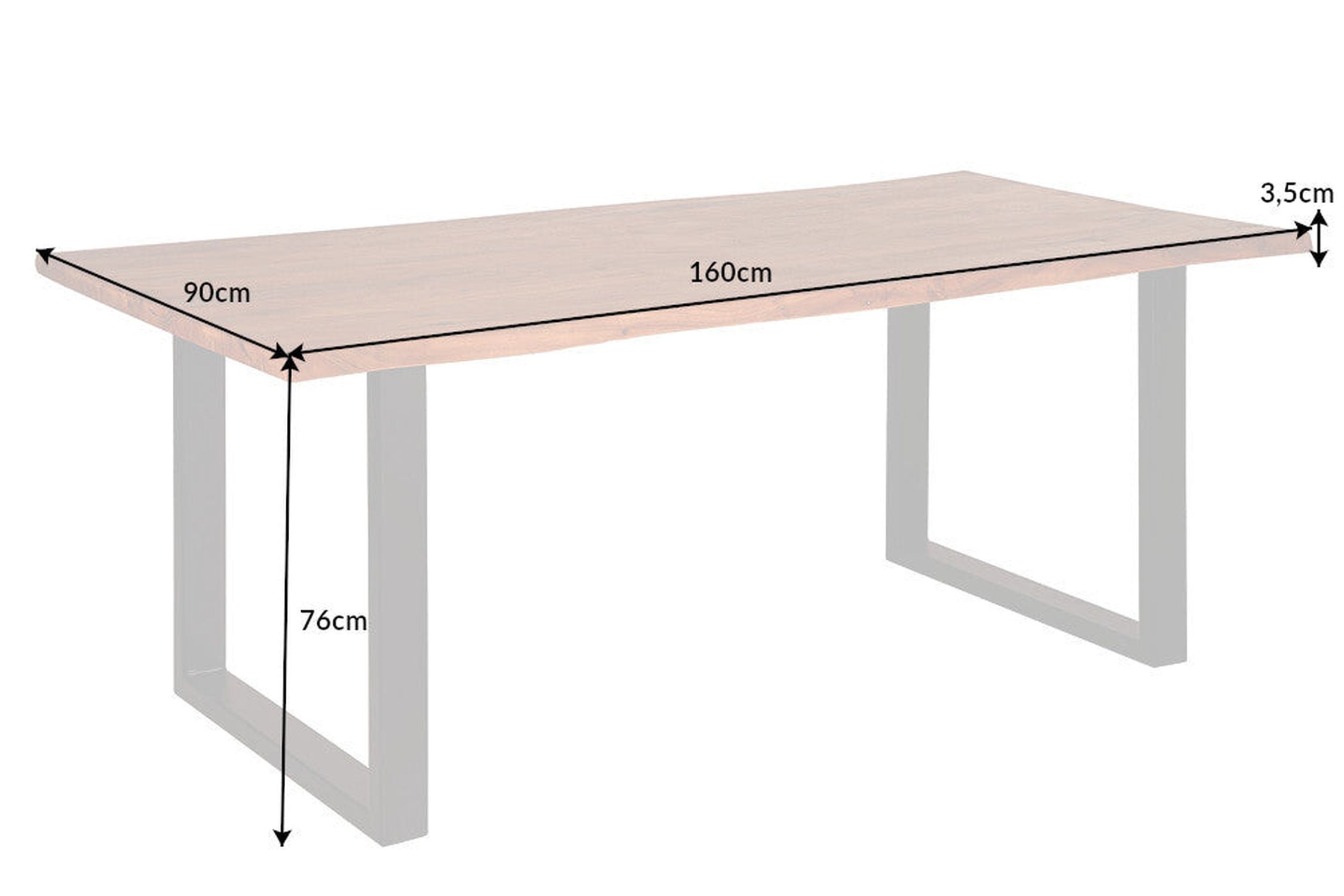Esstisch Akazienholz Metall Baumkante Kufengestell 160x90 cm