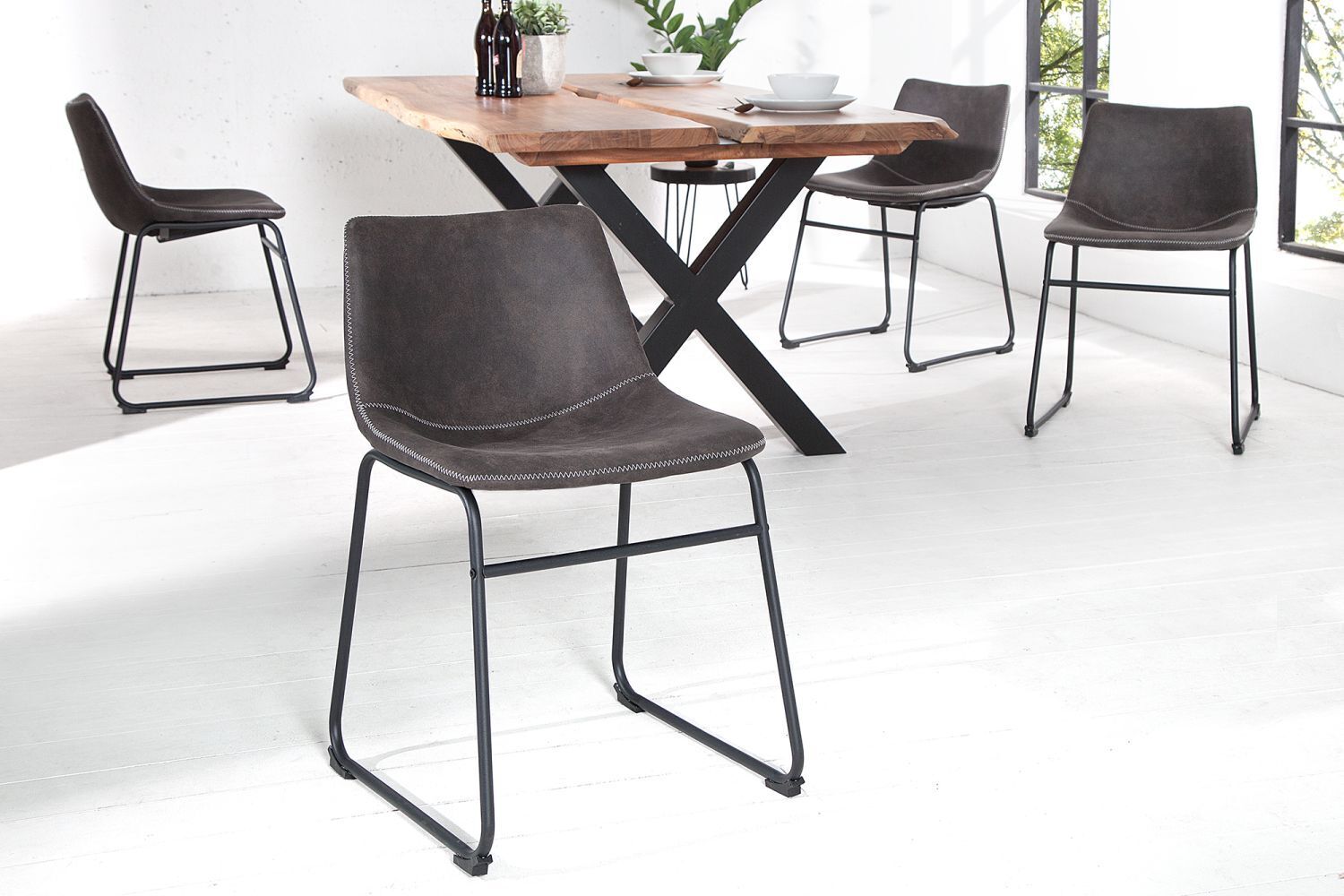 Esszimmerstuhl Microfaser Eisen 45 cm in Vintage Grau Schwarz