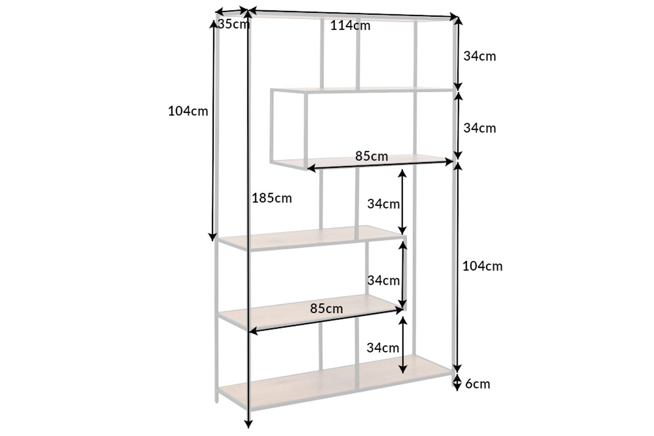 Standregal Modern 114 x 185 cm in Holz Optik asymmetrisch
