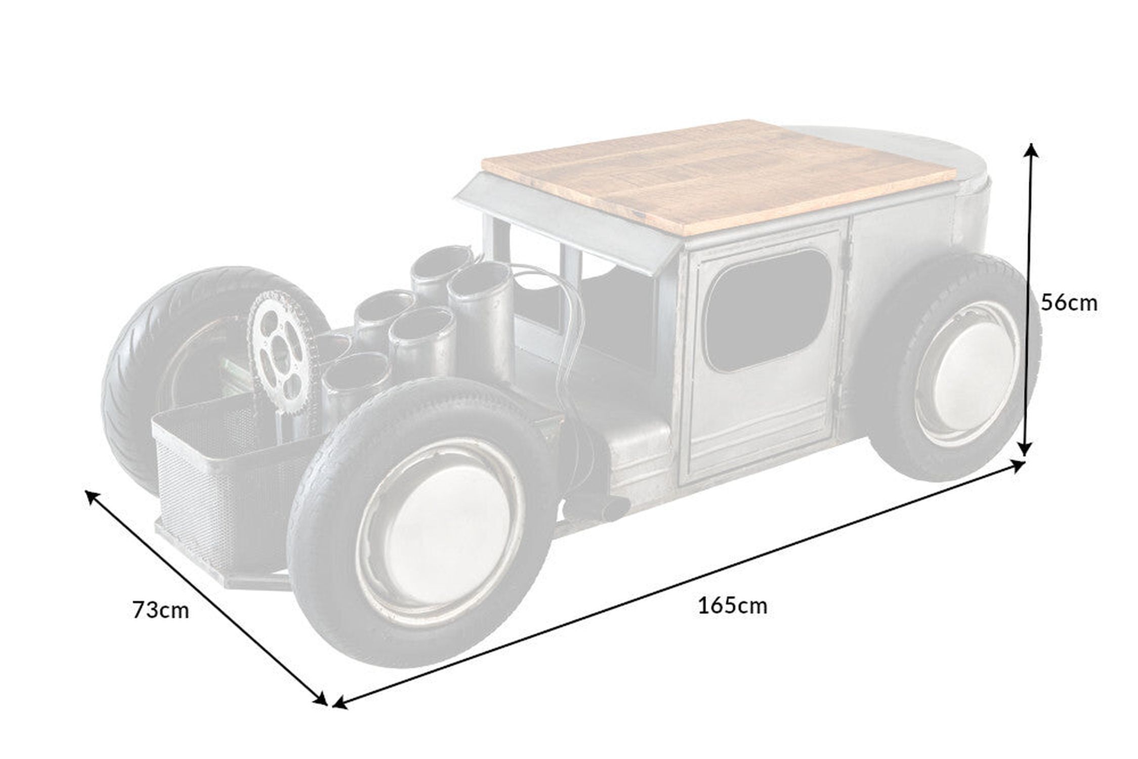 Couchtisch 165 cm Handarbeit Hot Rod mit Barschrank