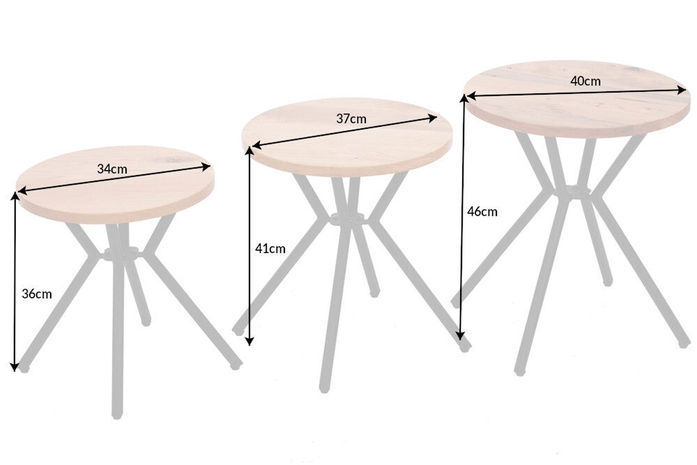 Beistelltisch 3er Set Holz (Wildeiche) Metall