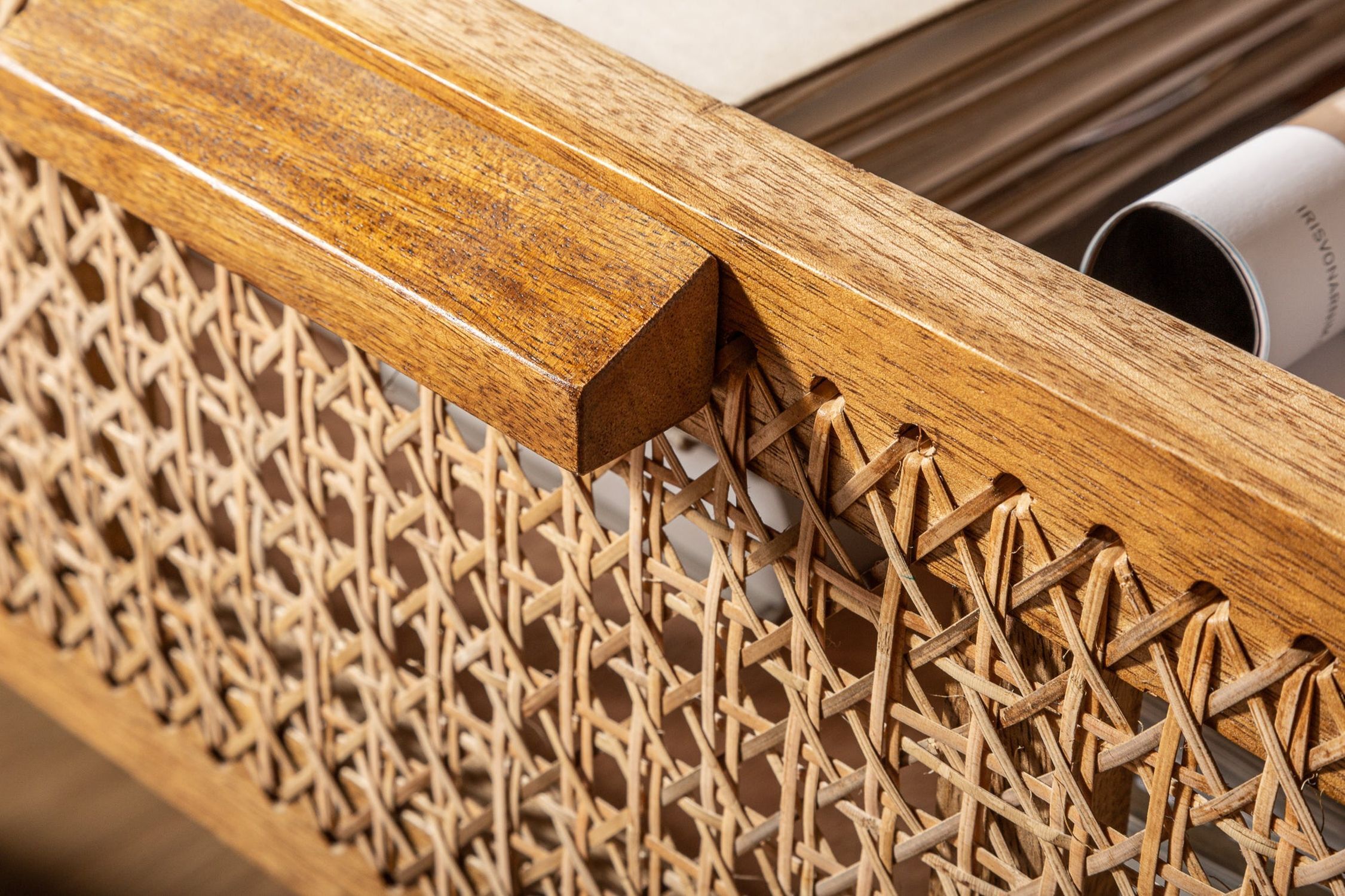 Highboard Bambus Mangoholz H: 140 cm Wiener Geflecht Boho