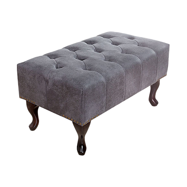 Hocker Hocker, Samt, Blau, gesteppt, Holzbeine