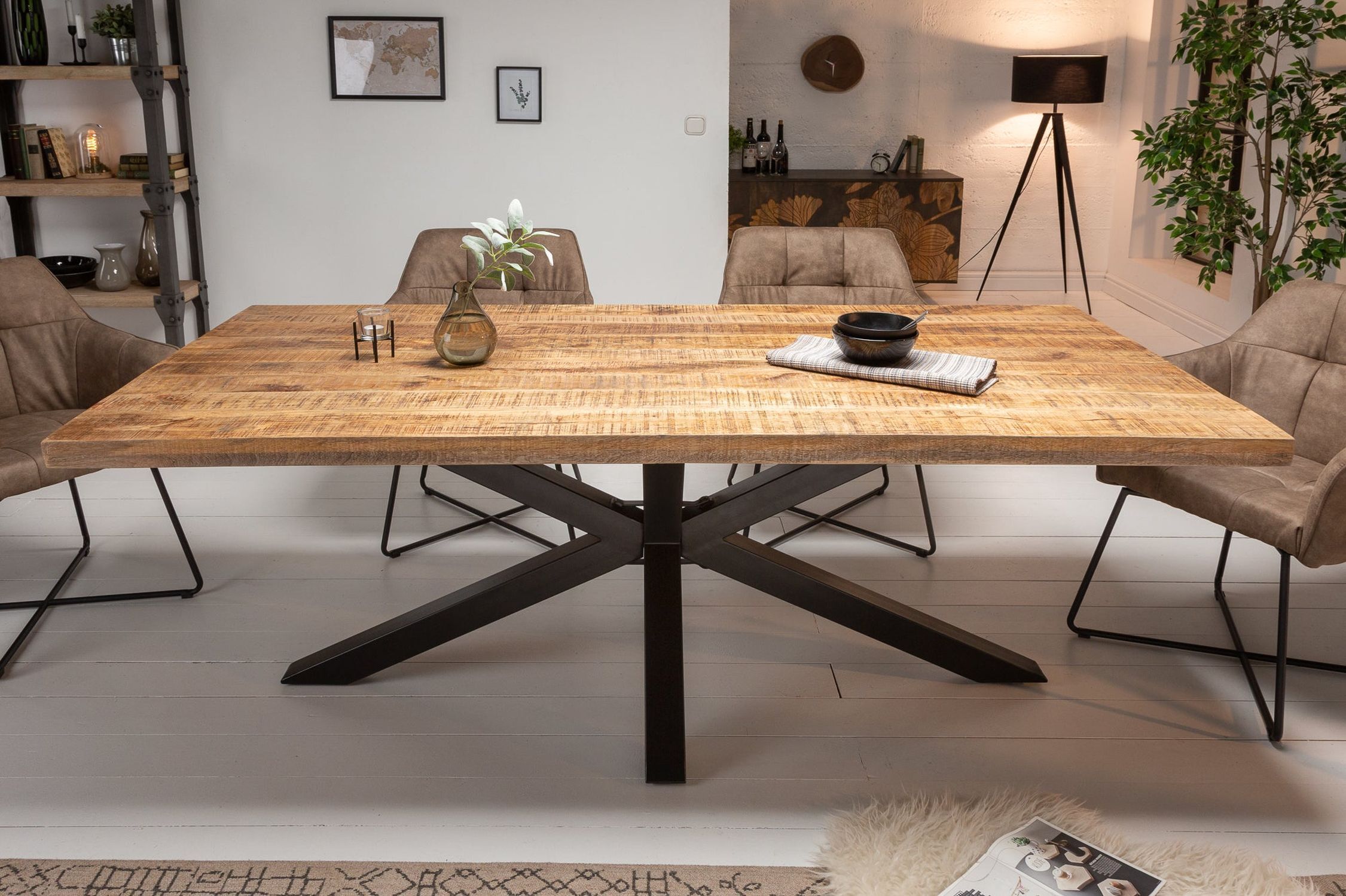 Esstisch Mango Holz Metall 180 x 90 cm Industrial Design