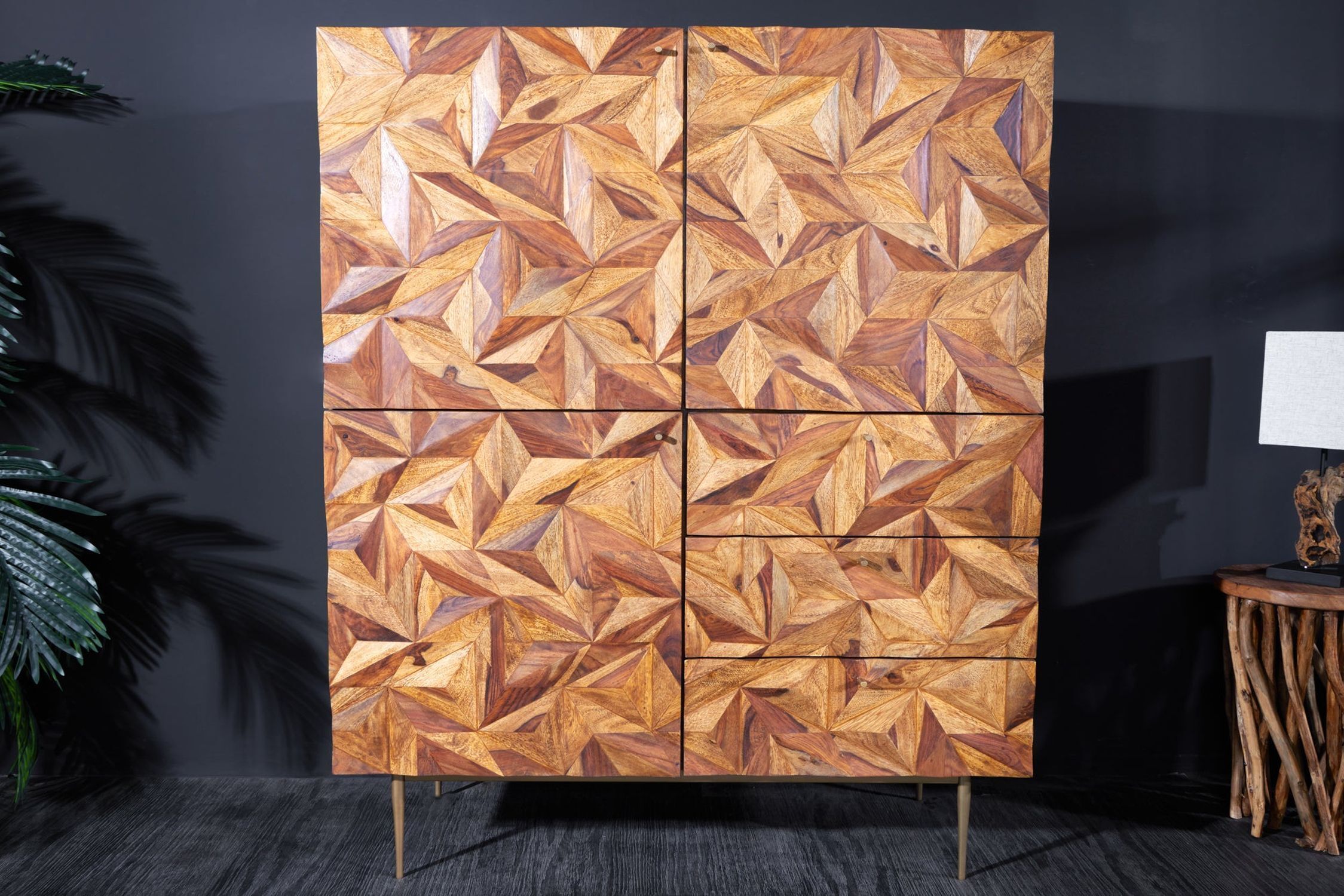 Highboard Holz Sheesham Metall 100 x 135 cm Handarbeit