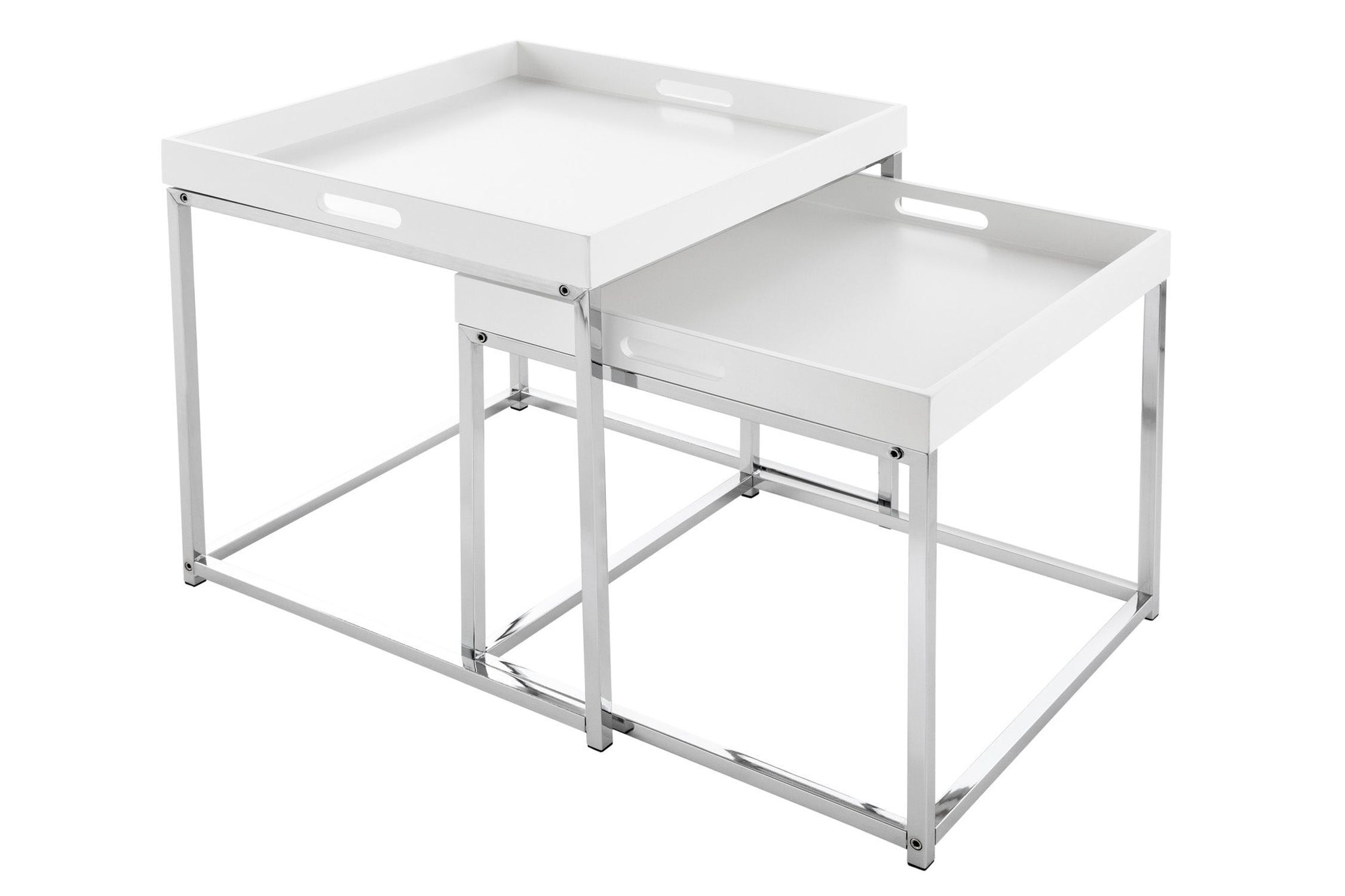 Beistelltisch 2er Set Metall in Weiß Chrom mit Tablett