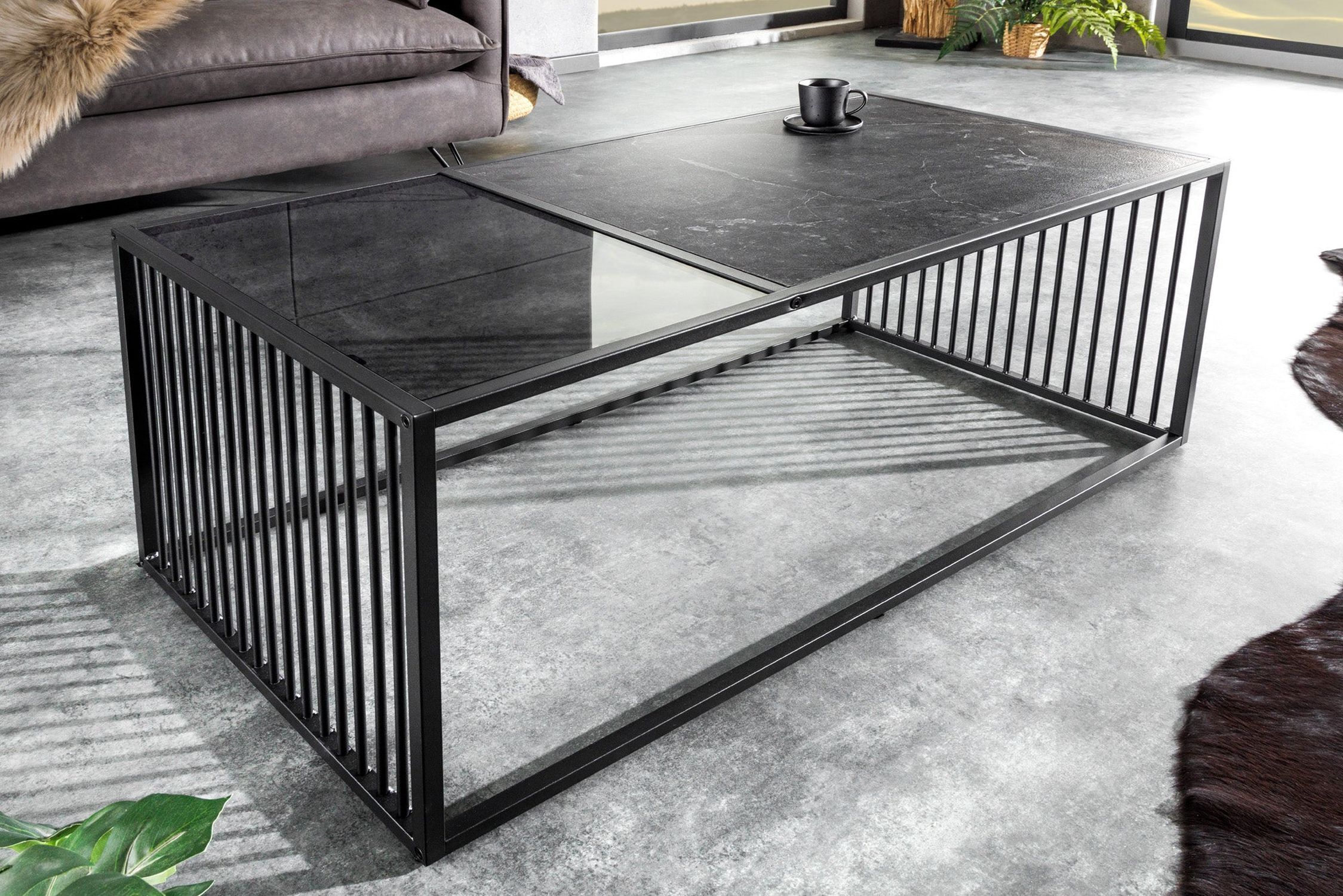 Couchtisch Glas MDF Metall in Schwarz 100 x 50 cm Modern