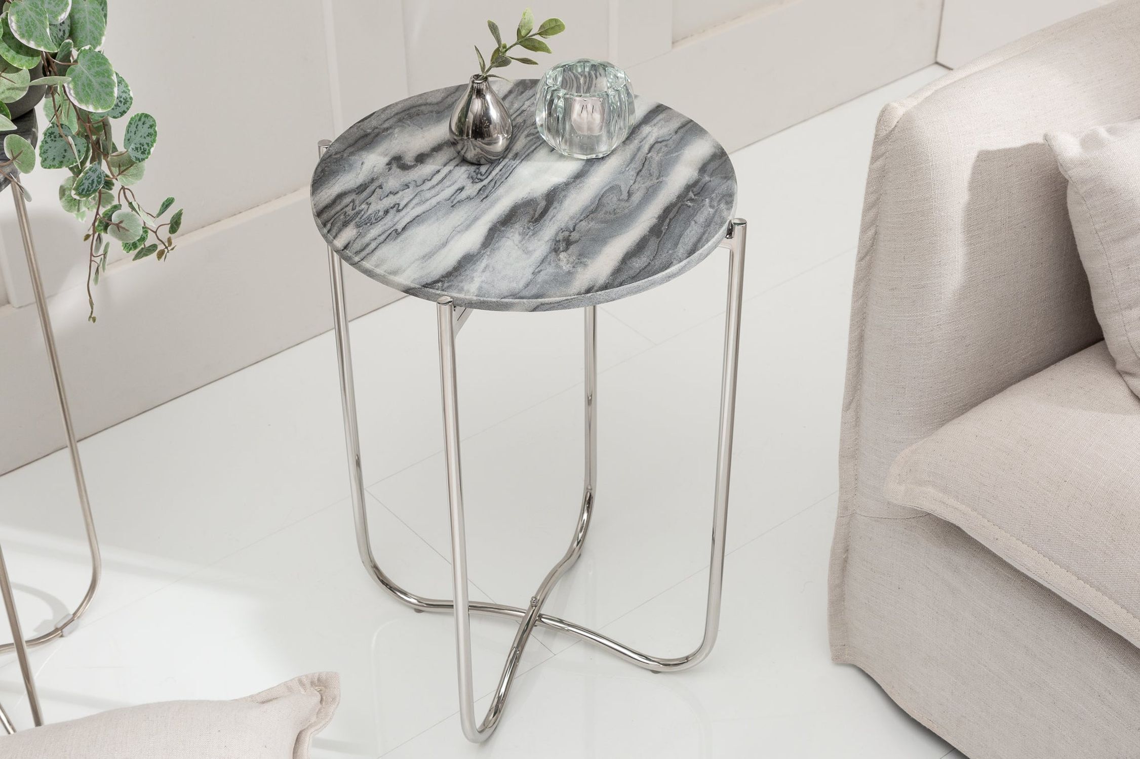 Beistelltisch Marmor Metall in Grau Silber 38x38 cm