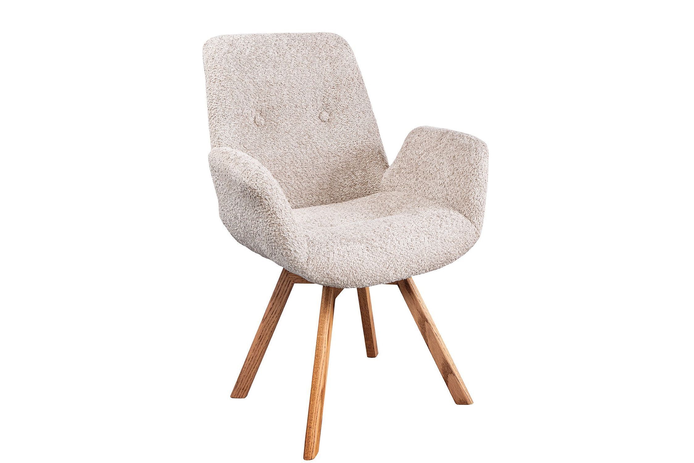 Esszimmerstuhl Bouclé Holz in Beige Natur Skandinavisch