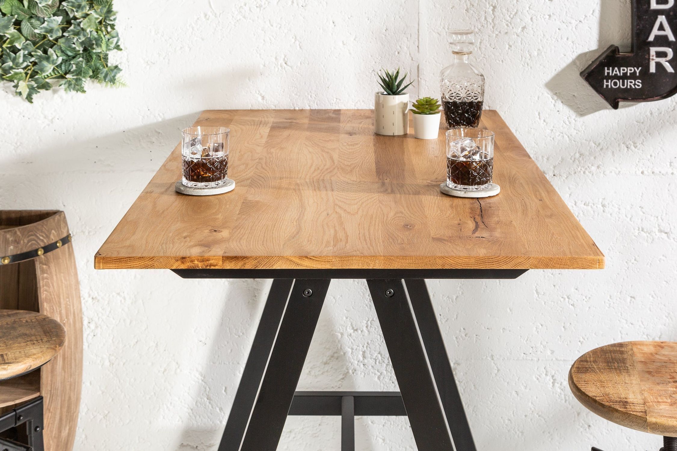 Bartisch Holz (Wildeiche) Metall 120 x 70 cm