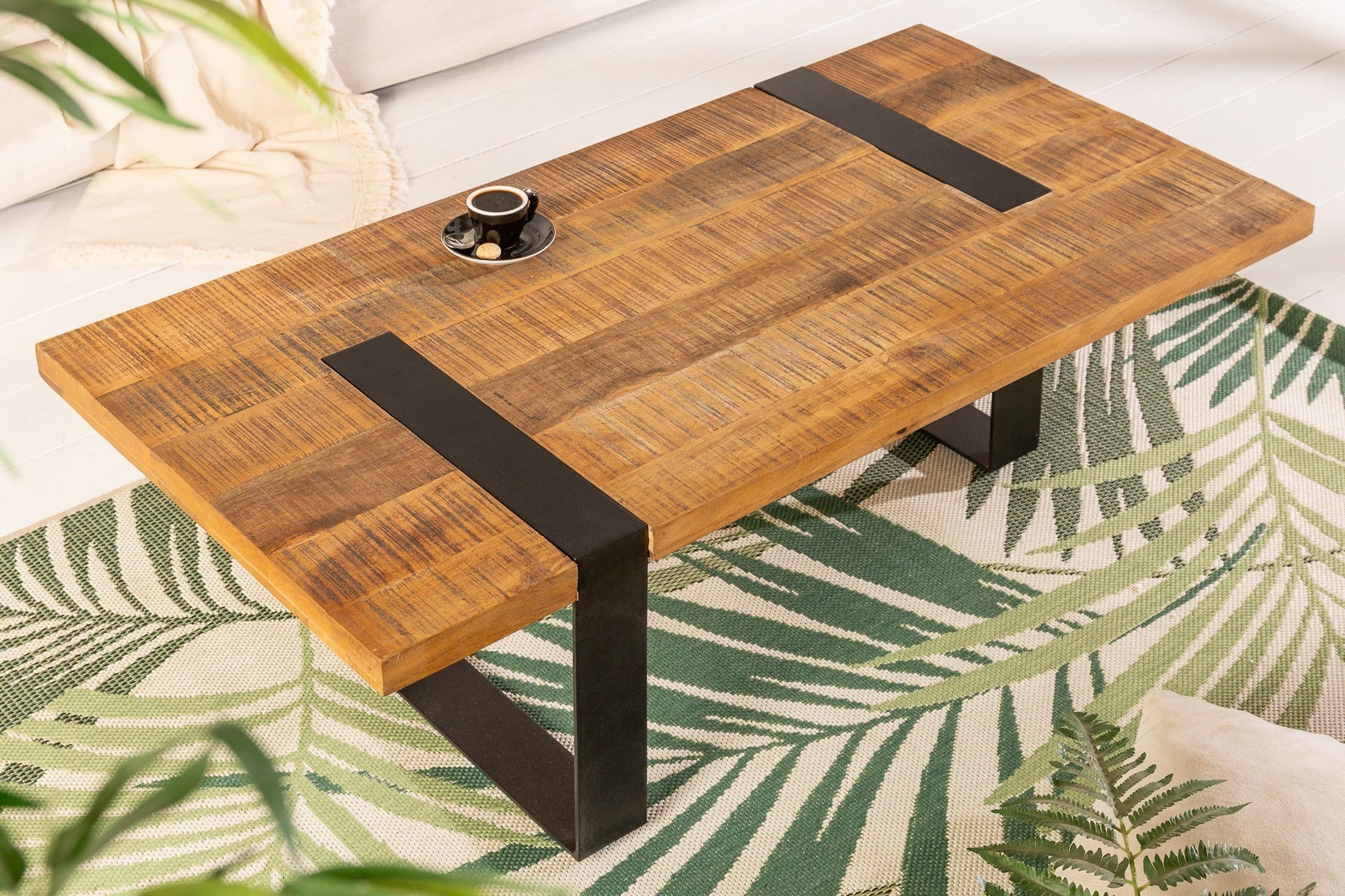 Couchtisch Mango Holz Metall 100 x 60 cm Kufengestell