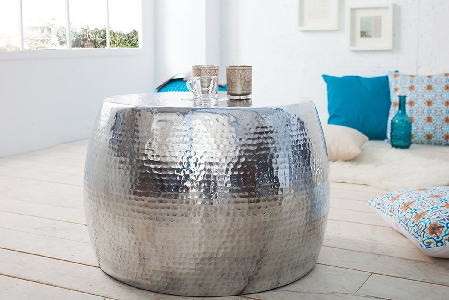 Couchtisch Aluminium Hammerschlag Ø 60 cm in Silber