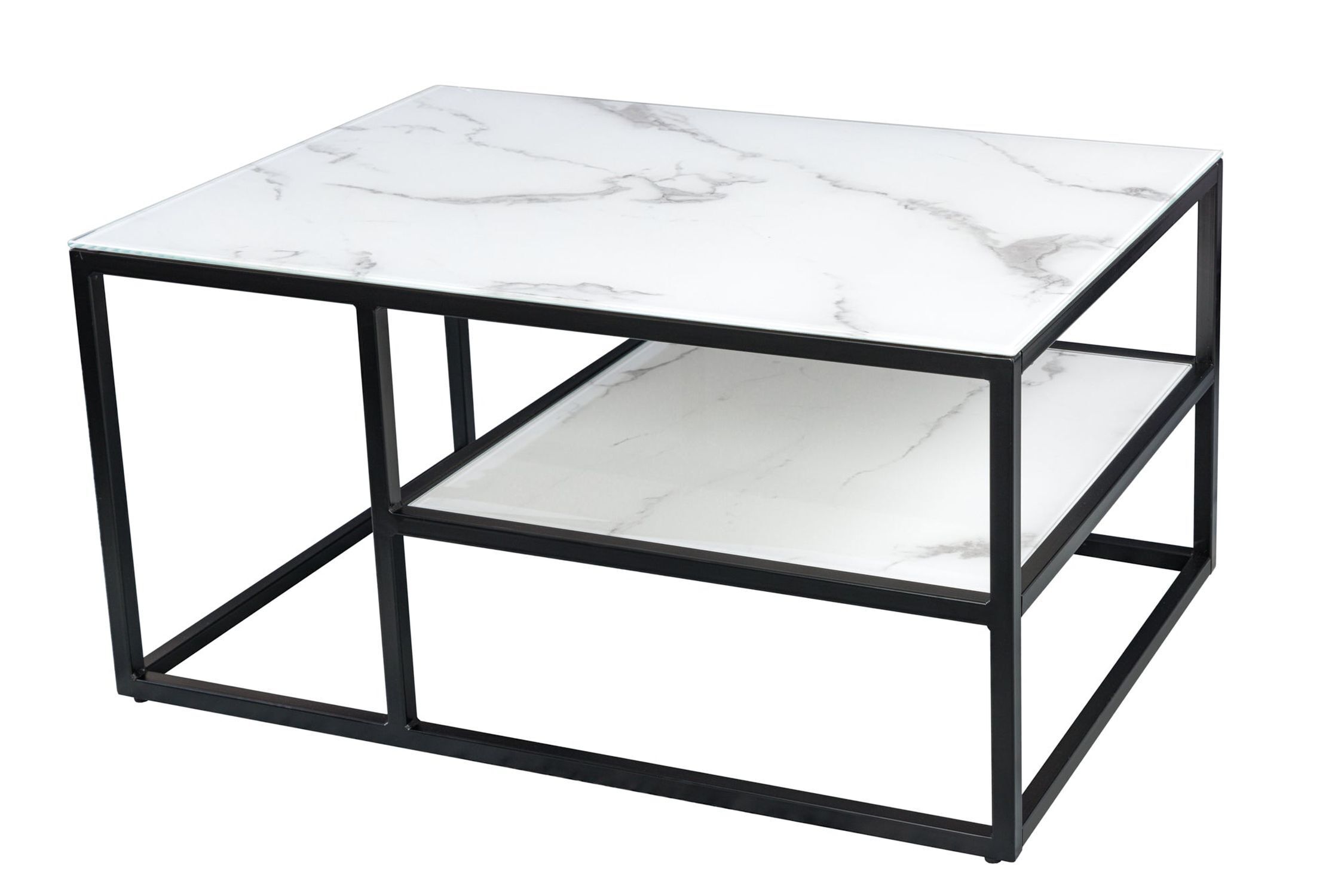 Couchtisch Hartglas Metall in Weiß Schwarz 90x60 cm