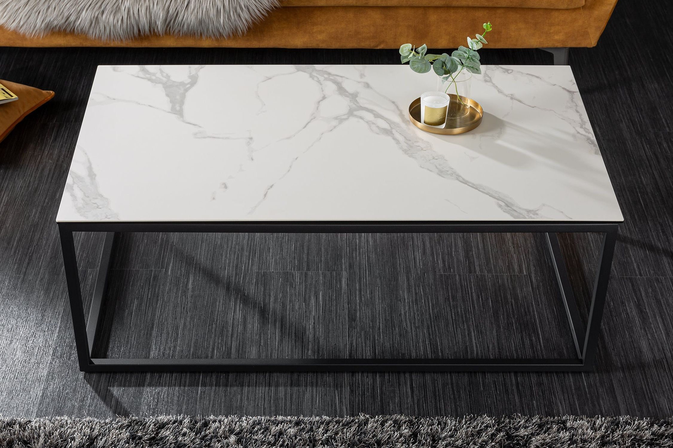 Couchtisch Keramik in Weiß Marmor Optik Schwarz 100x60 cm