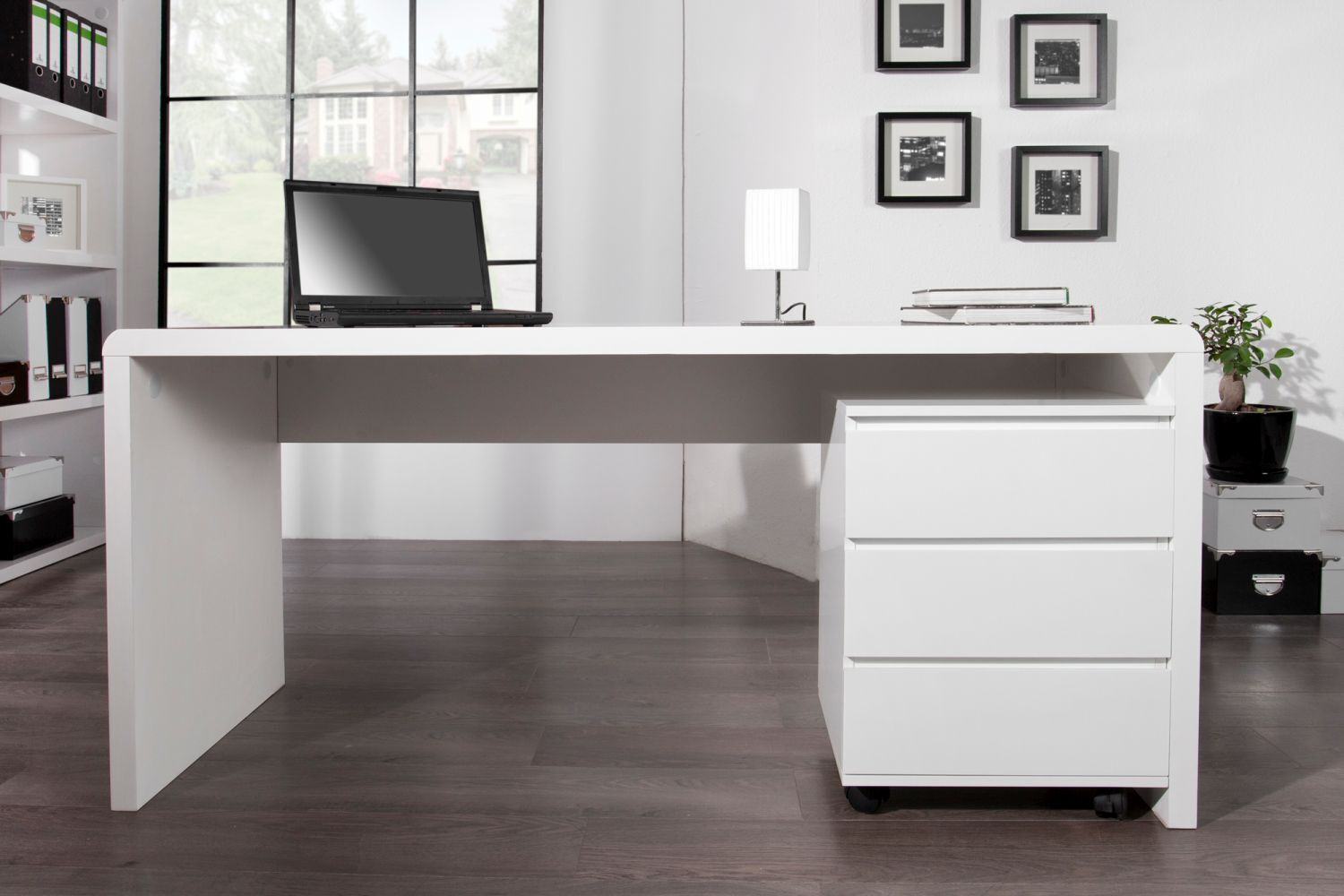 Schreibtisch MDF lackiert 140 cm in Weiß Hochglanz