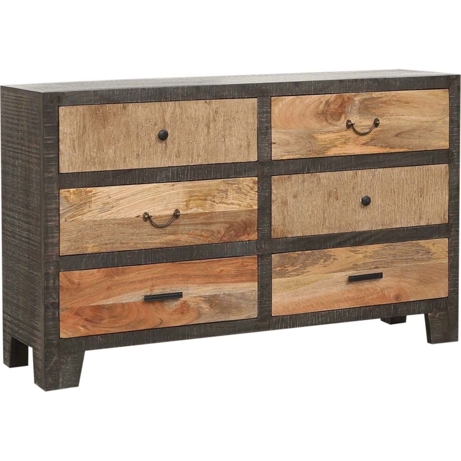 Kommode Holz 135 cm breit Grau Natur Schwarz SILAS