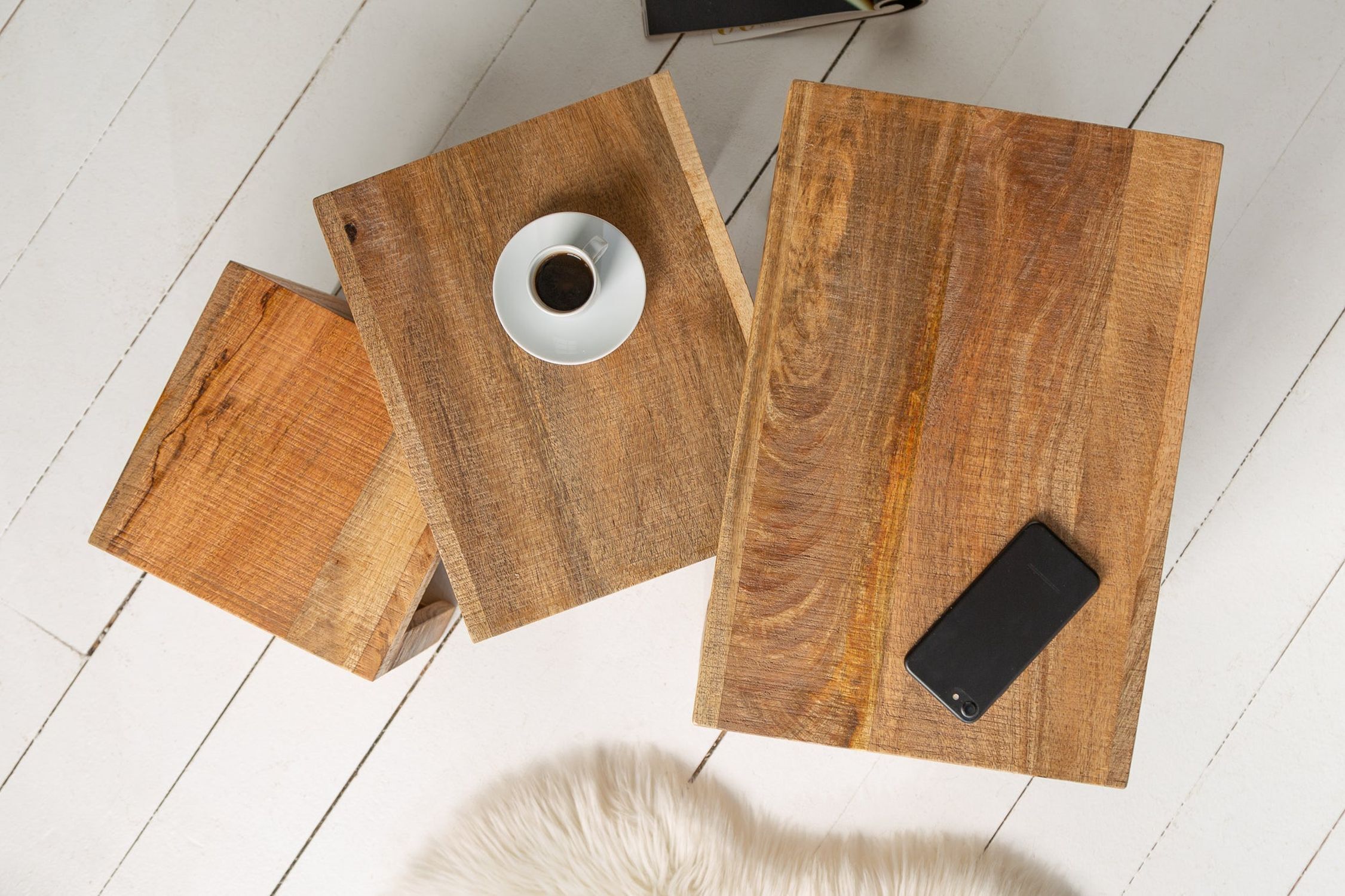 Beistelltisch Mango Holz in Natur Massivholz 3er Set